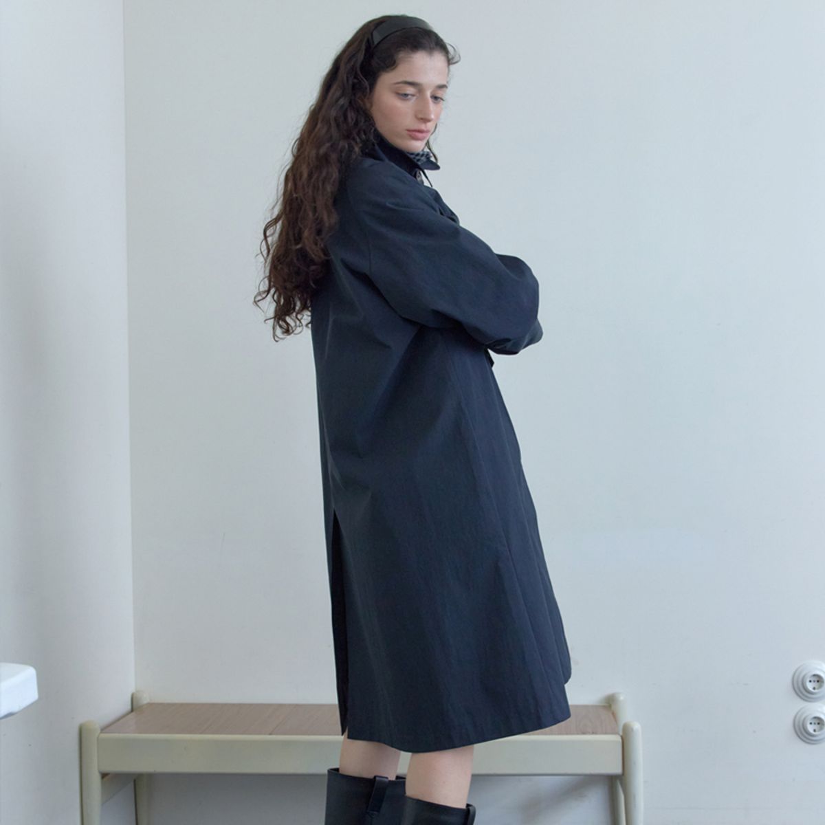 엘씨브이(LCVE) HIGH-NECK TRENCH COAT_NAVY