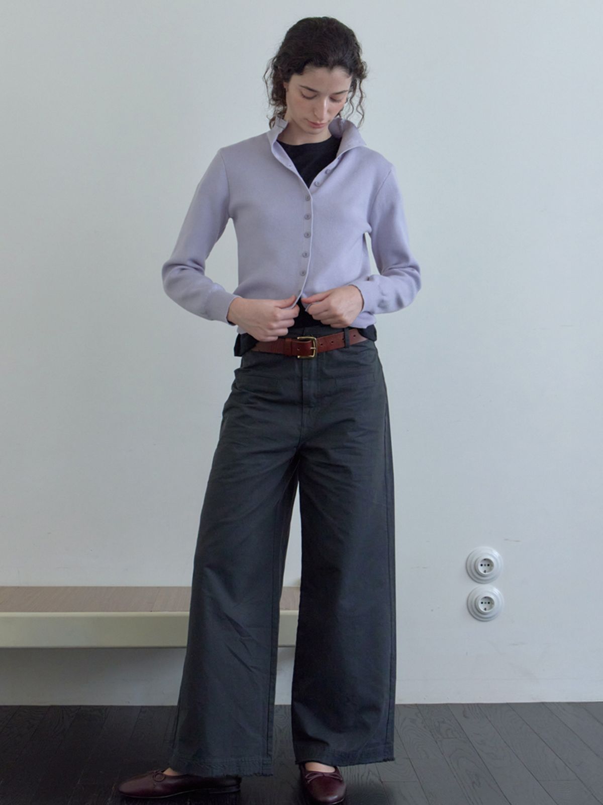 엘씨브이(LCVE) BUTTON-UP KNIT CARDIGAN_LIGHT PURPLE