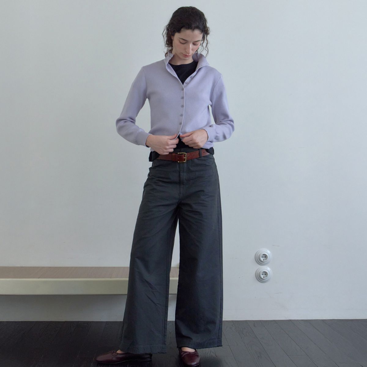 엘씨브이(LCVE) BUTTON-UP KNIT CARDIGAN_LIGHT PURPLE