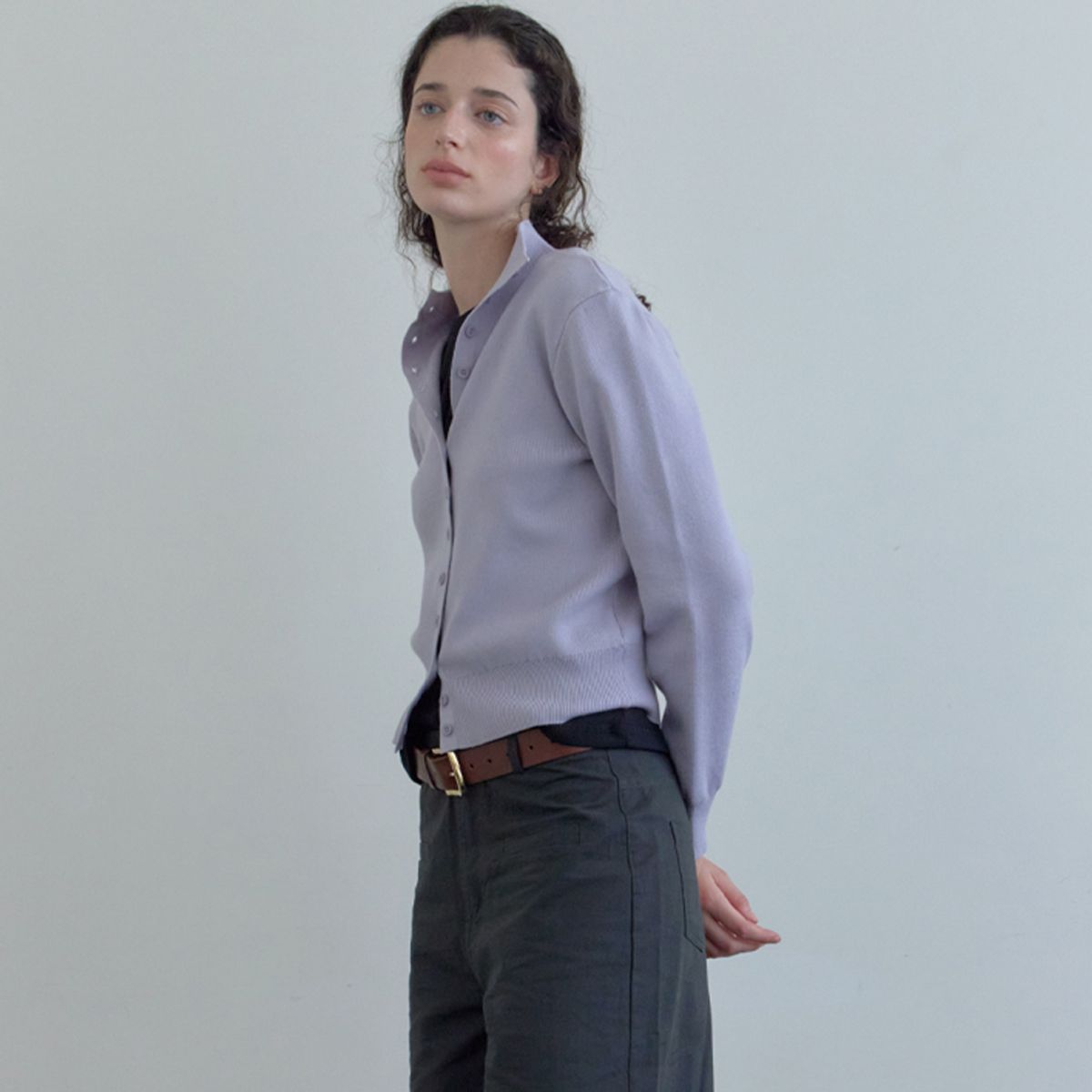 엘씨브이(LCVE) BUTTON-UP KNIT CARDIGAN_LIGHT PURPLE