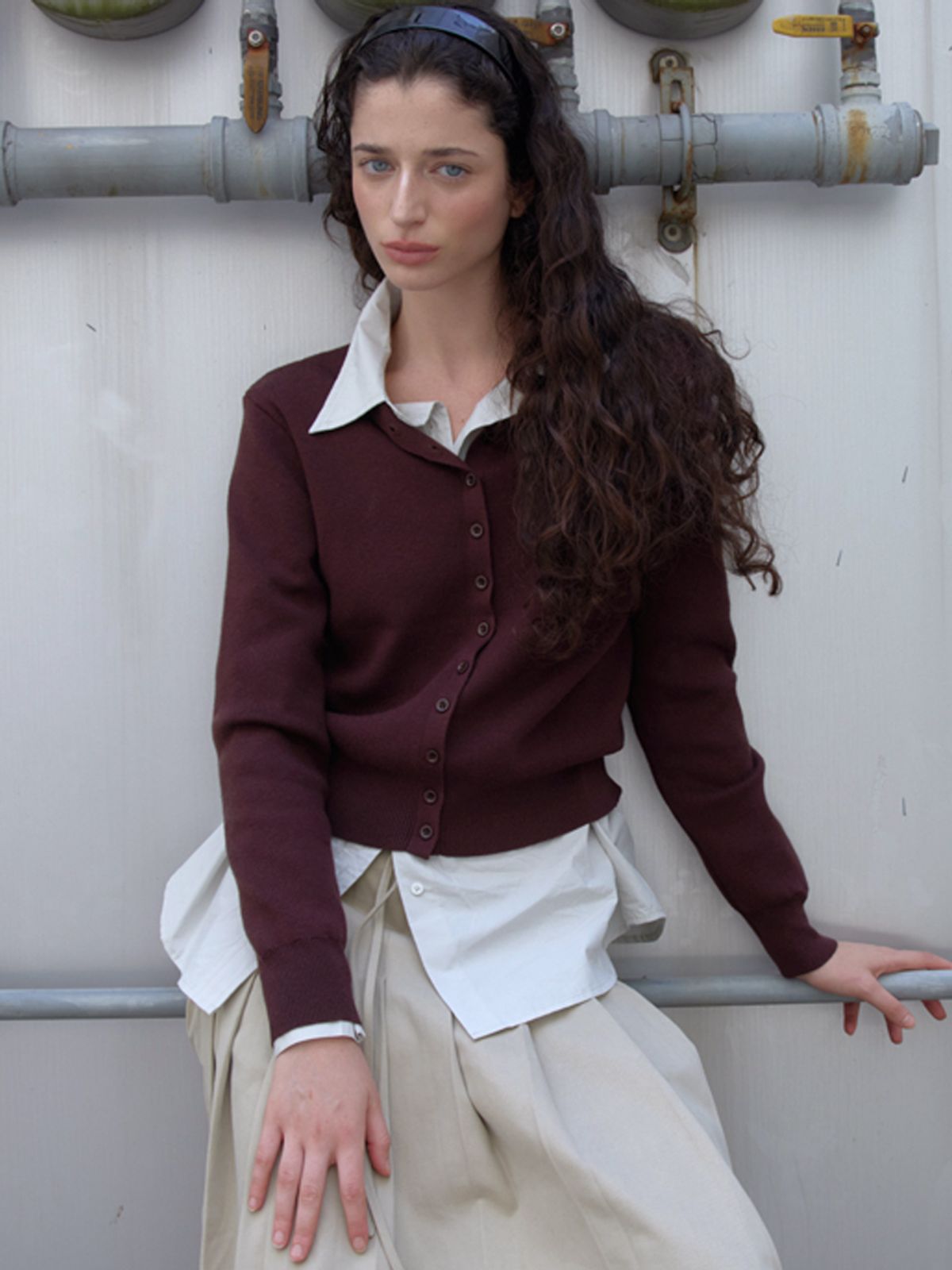 엘씨브이(LCVE) BUTTON-UP KNIT CARDIGAN_COCOA