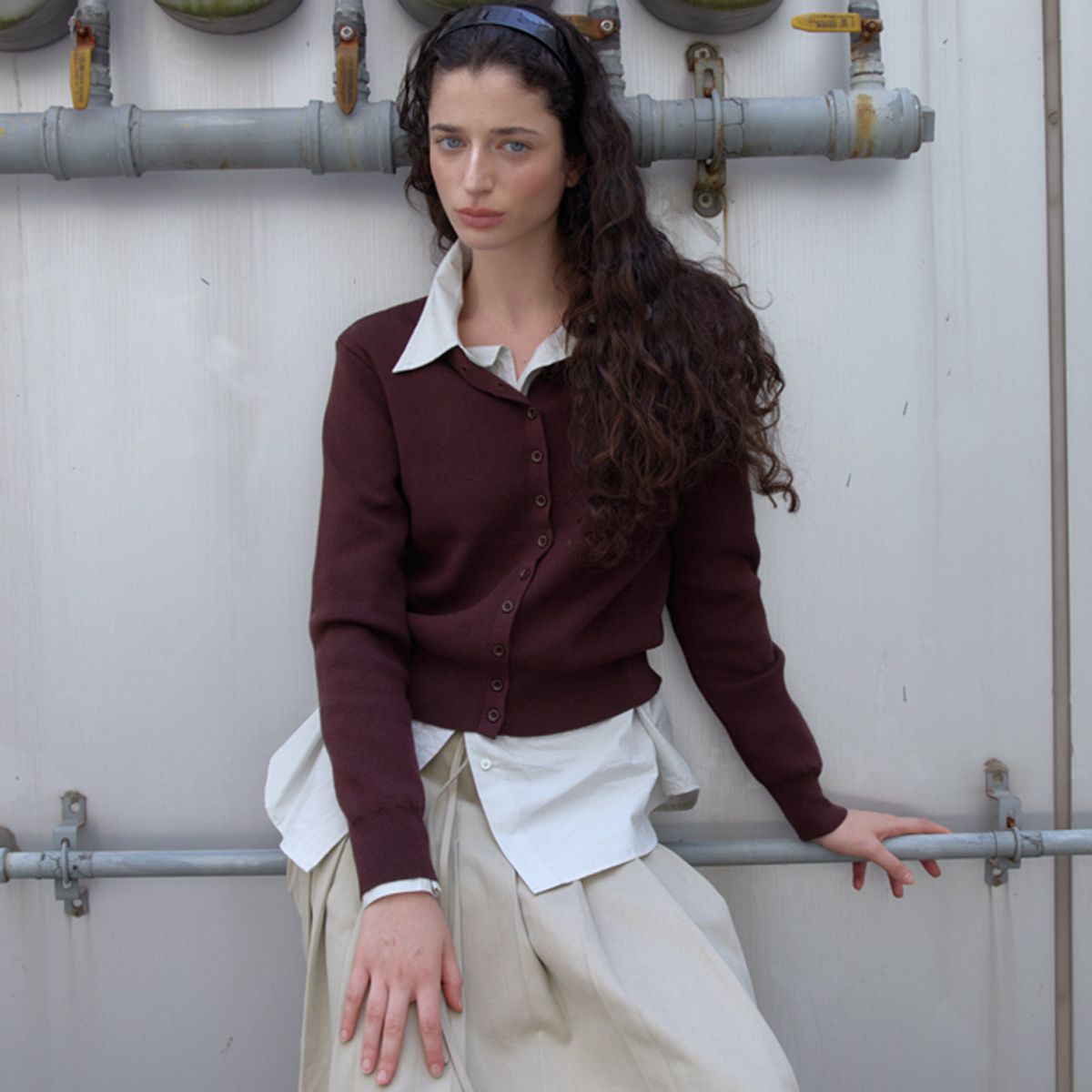 엘씨브이(LCVE) BUTTON-UP KNIT CARDIGAN_COCOA