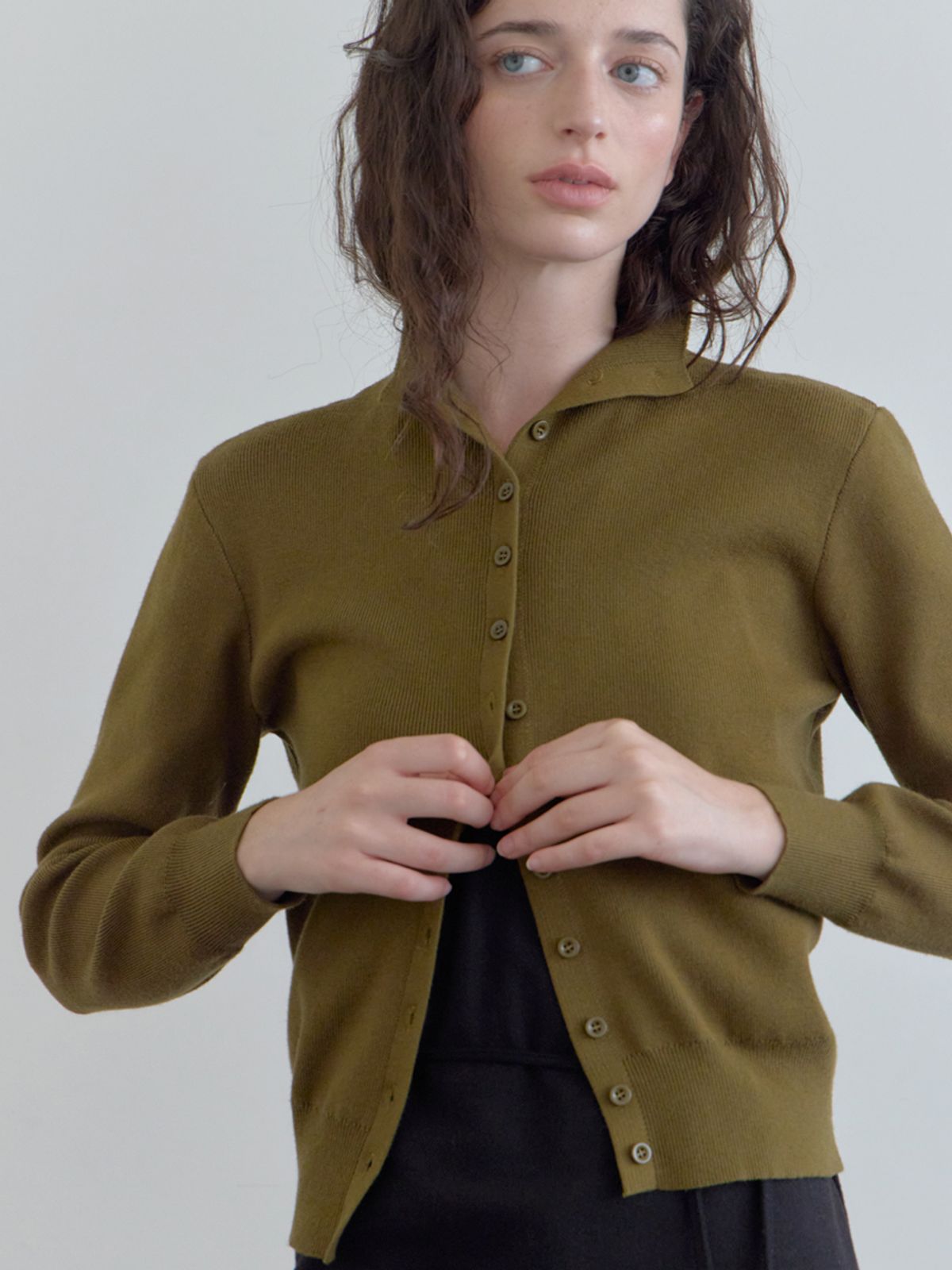 엘씨브이(LCVE) BUTTON-UP KNIT CARDIGAN_OLIVE