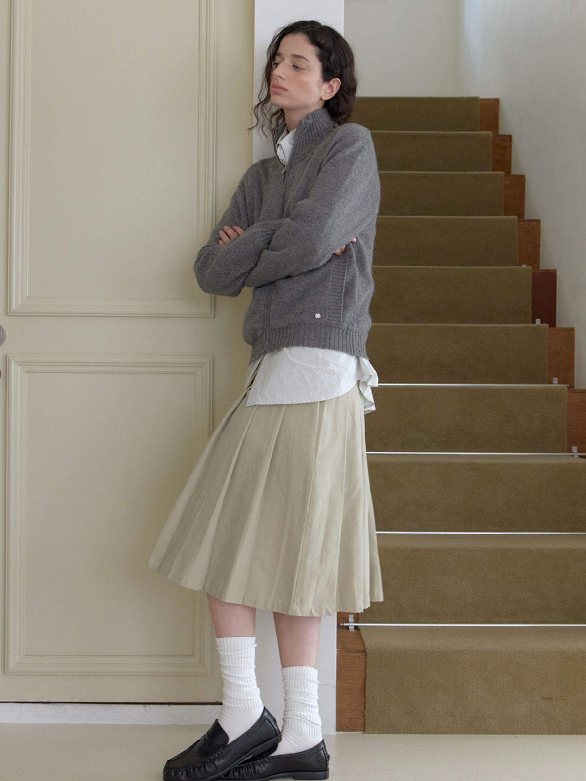 엘씨브이(LCVE) WOOL ZIP-UP KNIT CARDIGAN_GRAY