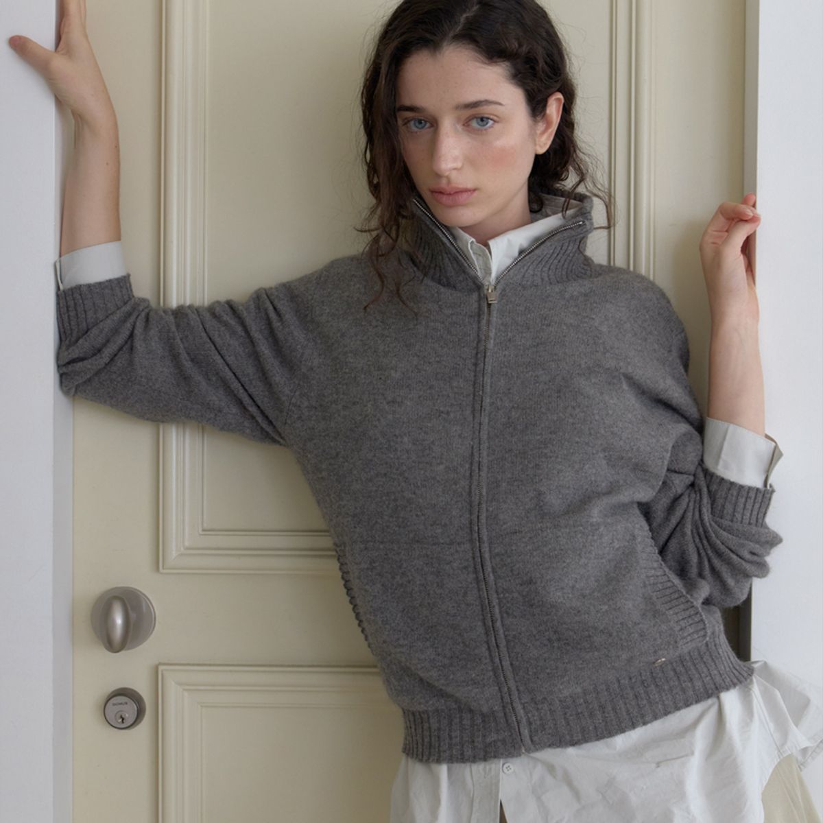엘씨브이(LCVE) WOOL ZIP-UP KNIT CARDIGAN_GRAY