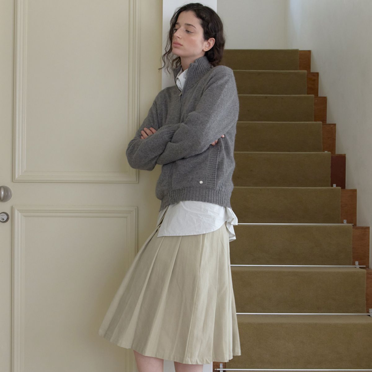 엘씨브이(LCVE) WOOL ZIP-UP KNIT CARDIGAN_GRAY