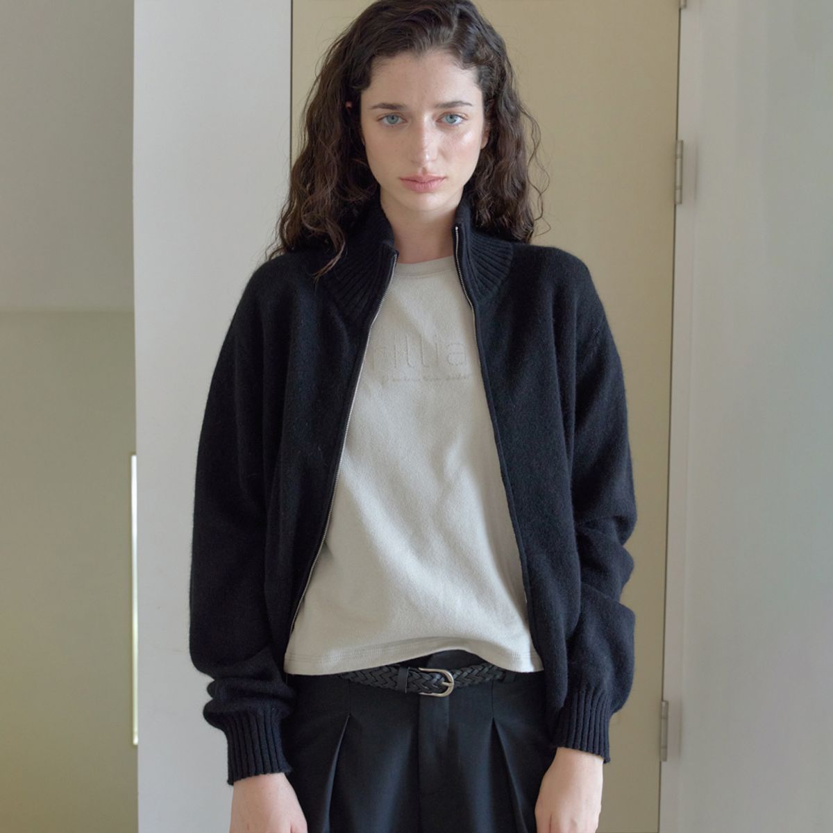 엘씨브이(LCVE) WOOL ZIP-UP KNIT CARDIGAN_BLACK