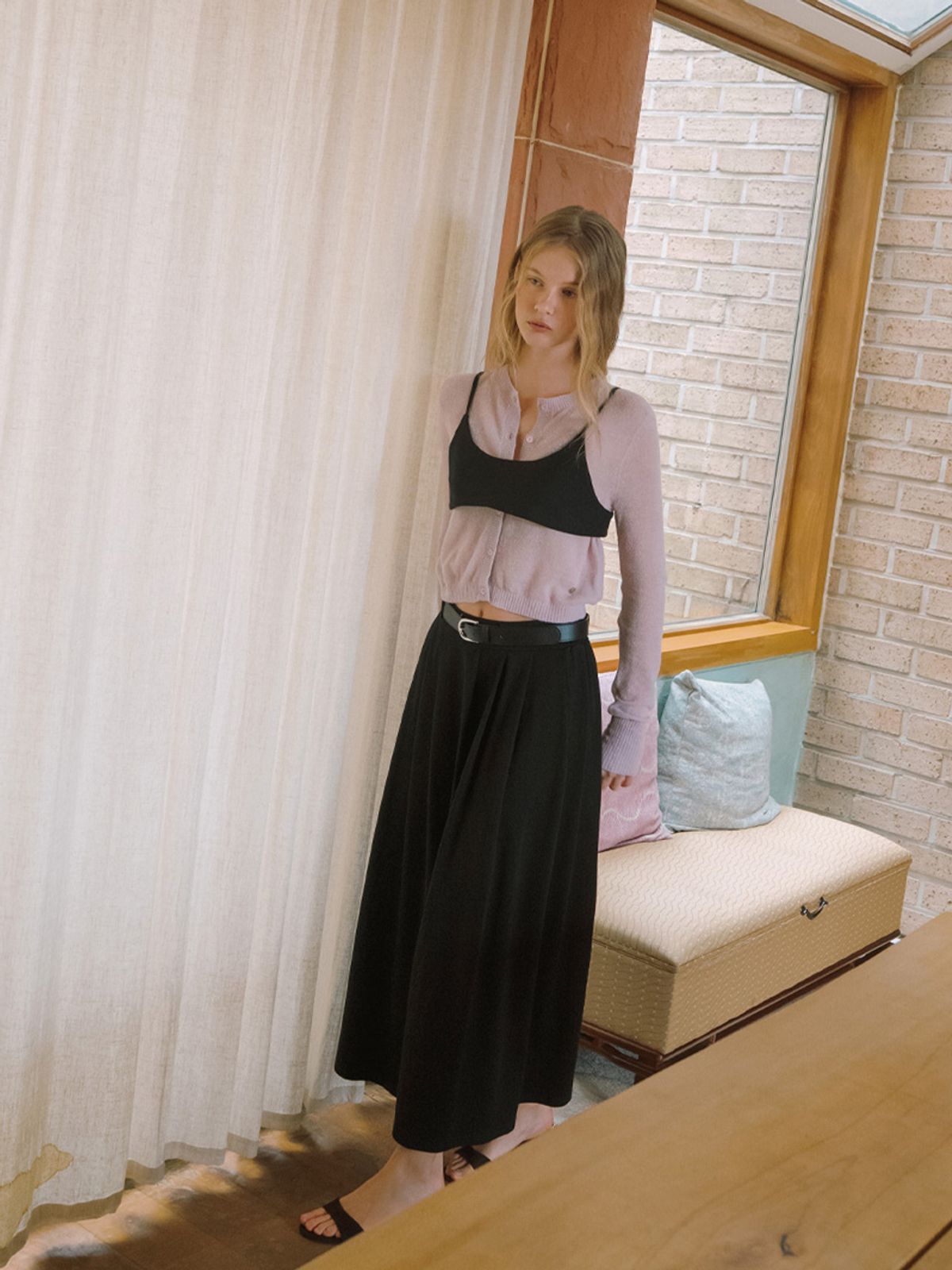 엘씨브이(LCVE) PLEATS JERSEY LONG SKIRT_BLACK