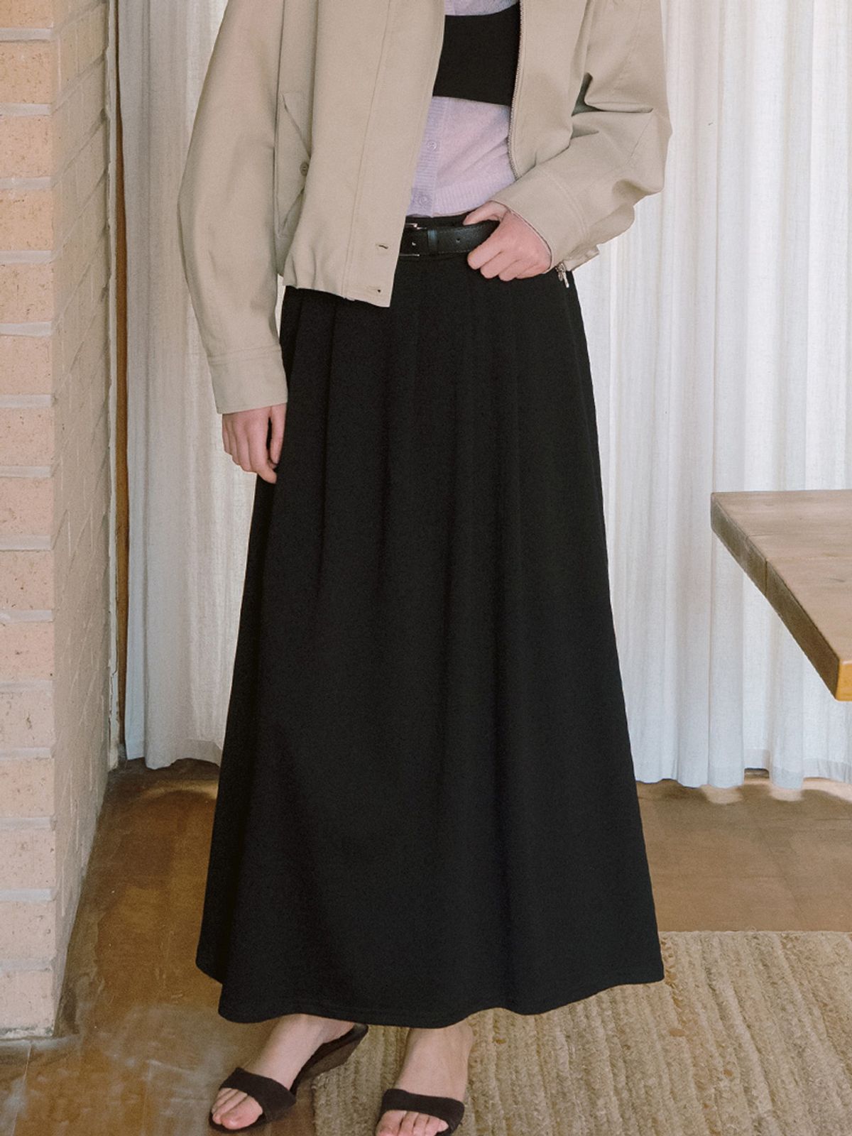 엘씨브이(LCVE) PLEATS JERSEY LONG SKIRT_BLACK