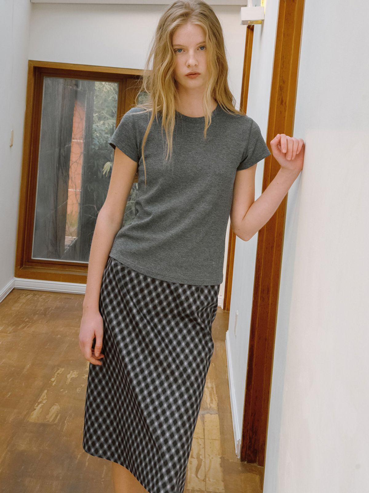 엘씨브이(LCVE) CHECK PRINT MIDI SKIRT [2COLORS]
