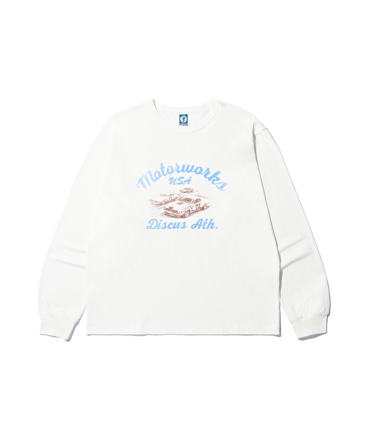 디스커스 애슬레틱(DISCUS ATHLETIC) 모터웍스 롱 슬리브 티셔츠 오프 화이트