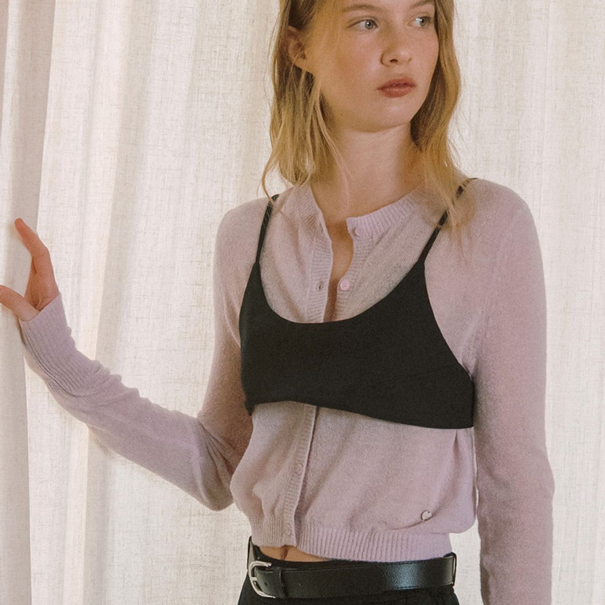 엘씨브이(LCVE) FINE WOOL SHEER KNIT CARDIGAN_GRAY
