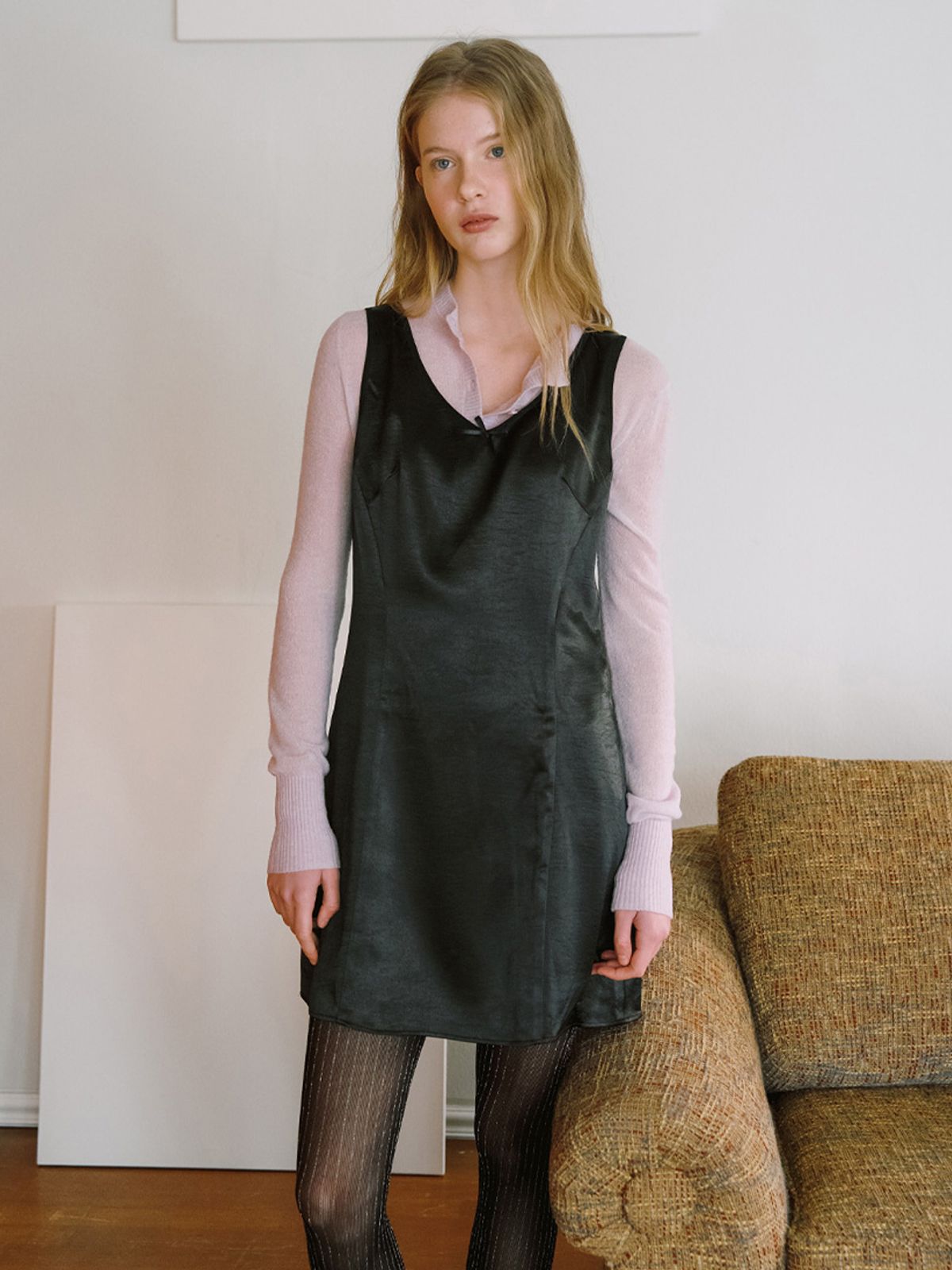 엘씨브이(LCVE) SATIN RIBBON MINI DRESS_SKYBLUE