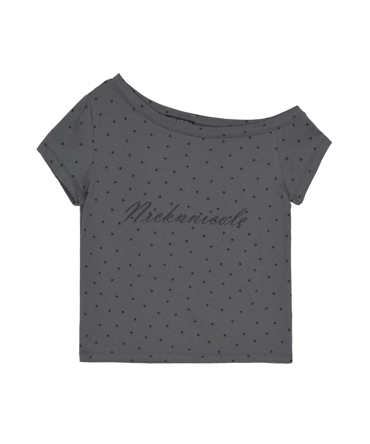 닉앤니콜(NICK&NICOLE) STAR LETTERING OFF SHOULDER TOP_CHARCOAL
