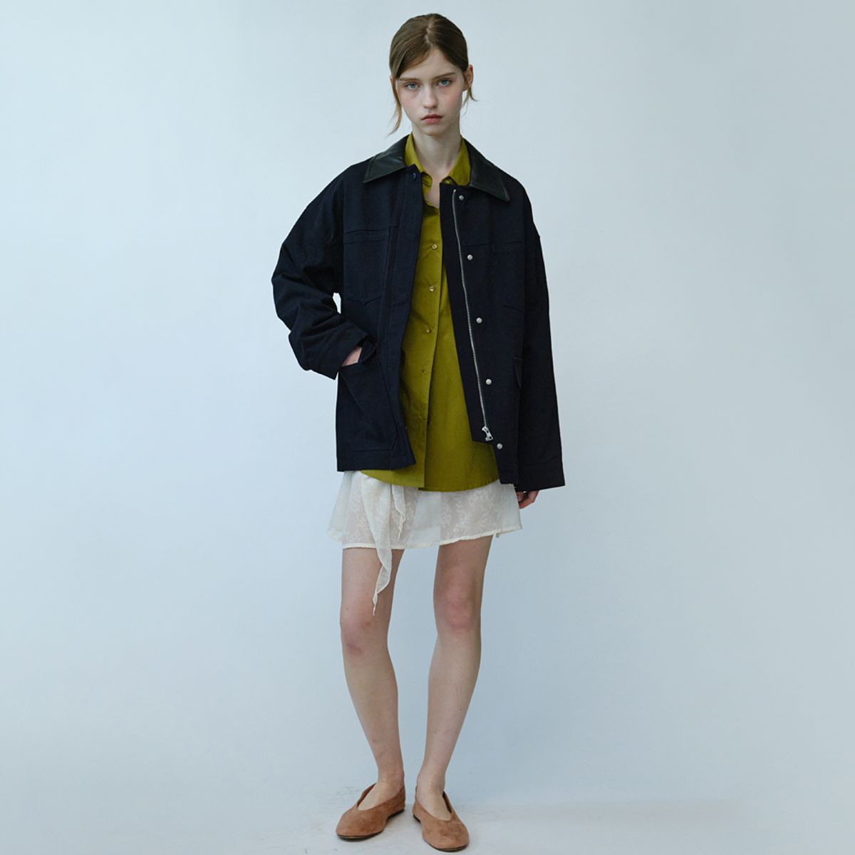 엘씨브이(LCVE) LEATHER COLLAR WORK JACKET_NAVY