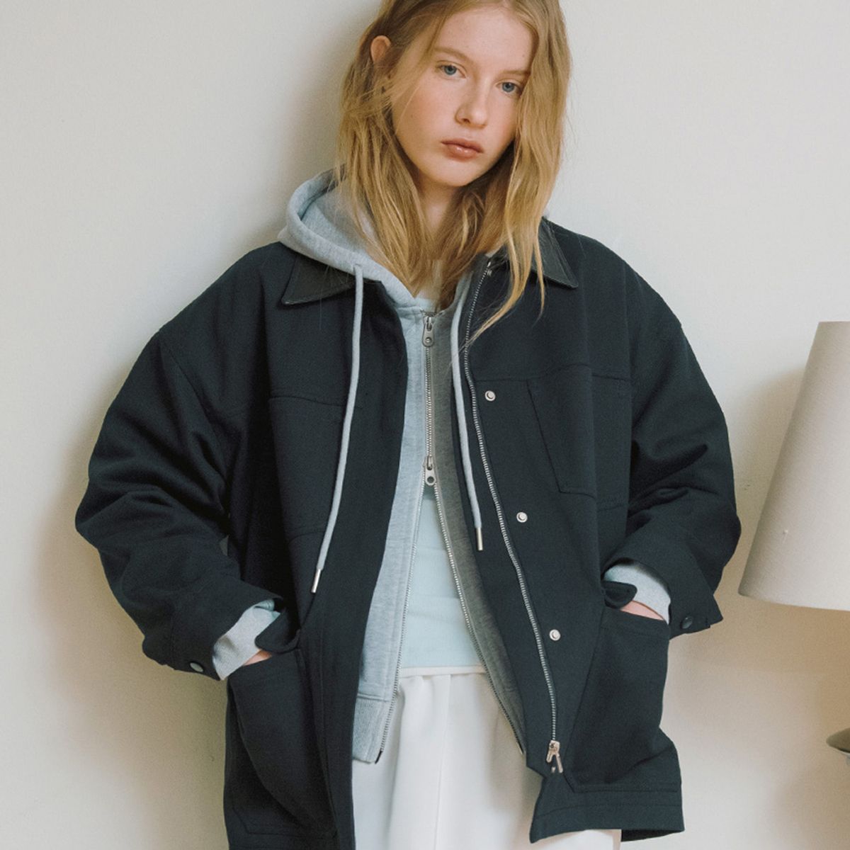 엘씨브이(LCVE) LEATHER COLLAR WORK JACKET_NAVY