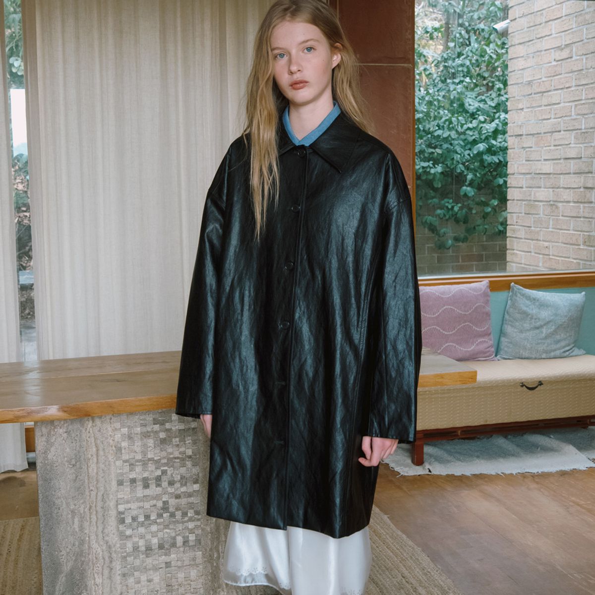엘씨브이(LCVE) SINGLE LEATHER LONG COAT_BLACK