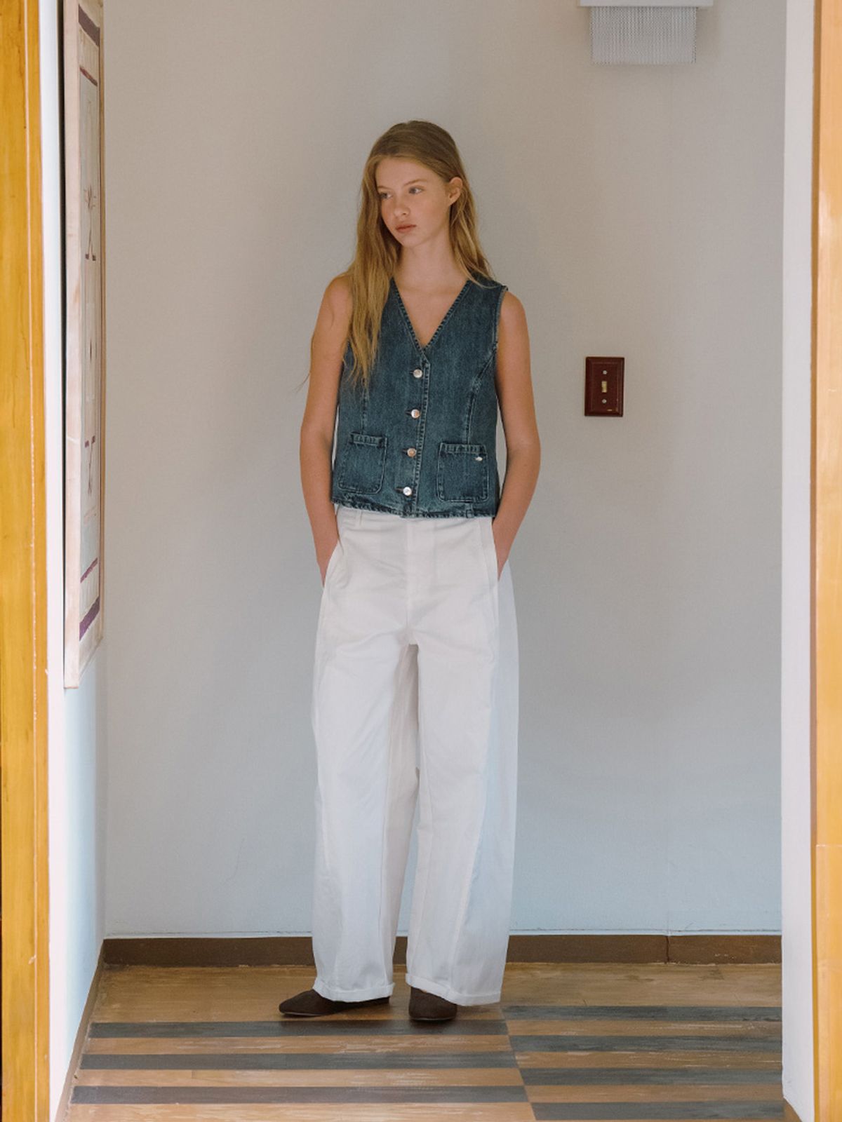 엘씨브이(LCVE) OUT POCKET DENIM VEST_BLUE