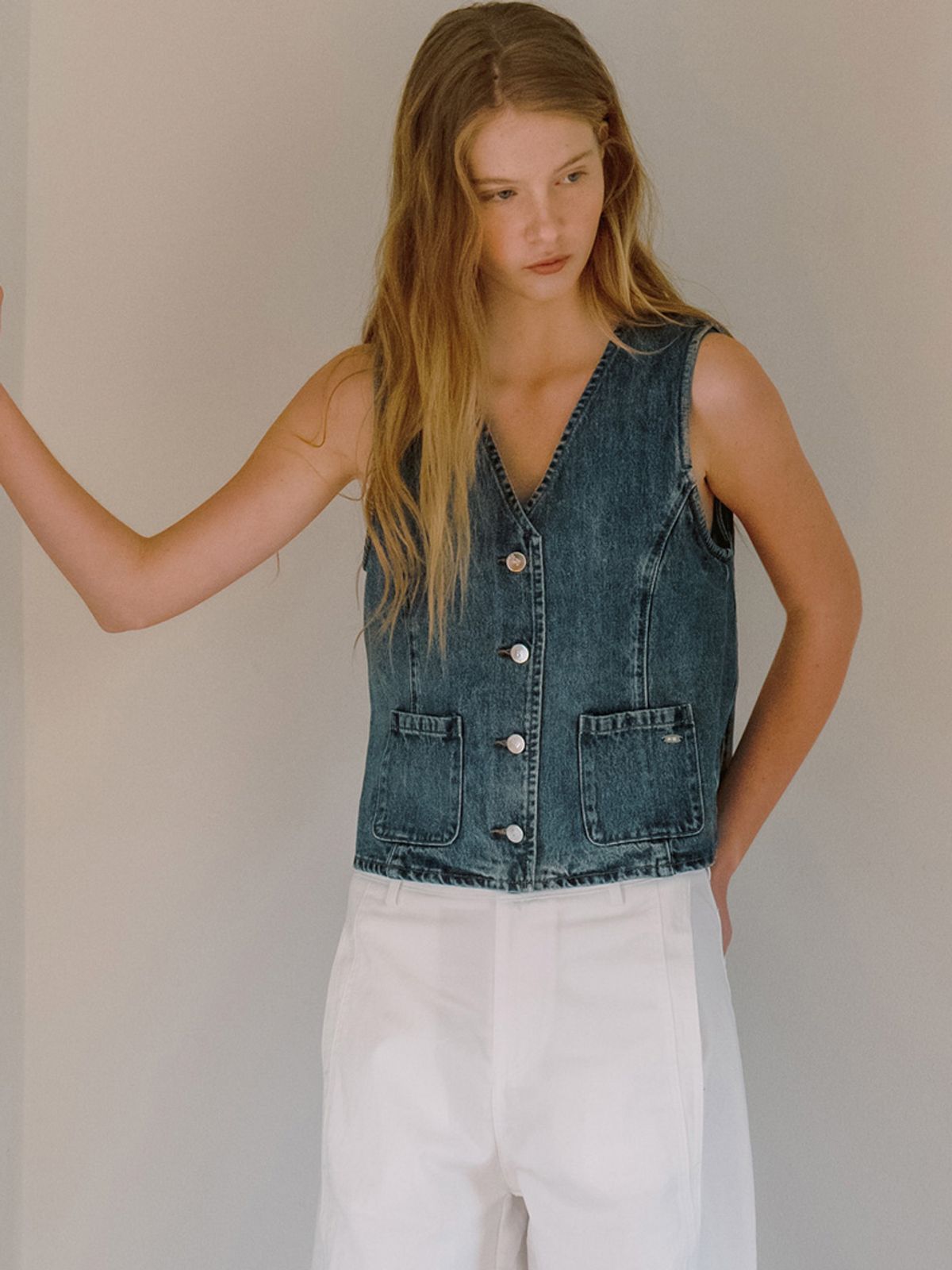 엘씨브이(LCVE) OUT POCKET DENIM VEST_BLUE