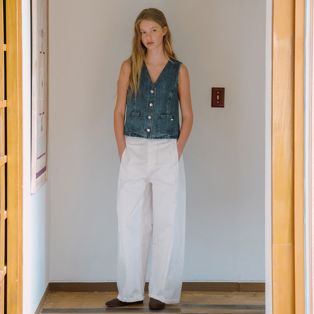 엘씨브이(LCVE) OUT POCKET DENIM VEST_BLUE
