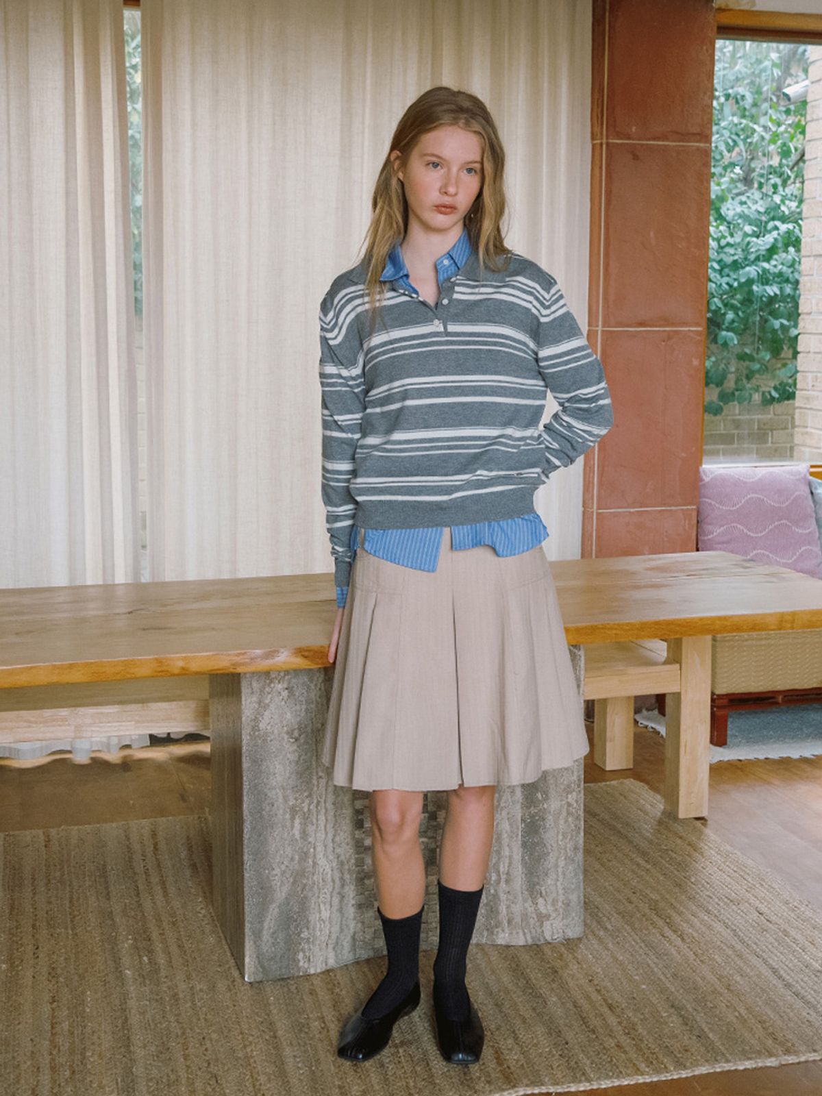 엘씨브이(LCVE) STRIPE COLLAR PULLOVER [2COLORS]