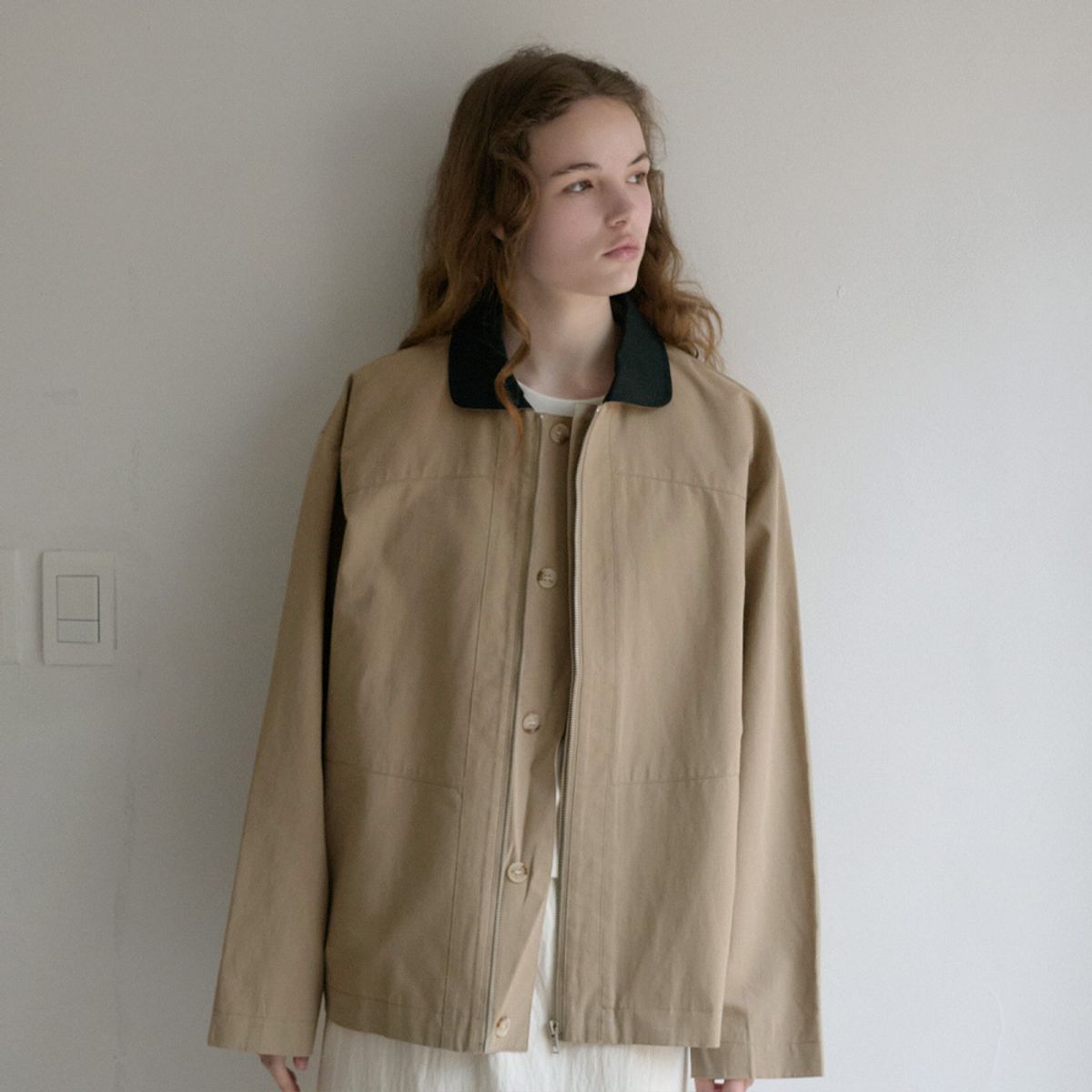 엘씨브이(LCVE) POINT COLLAR ZIP-UP JACKET_BEIGE