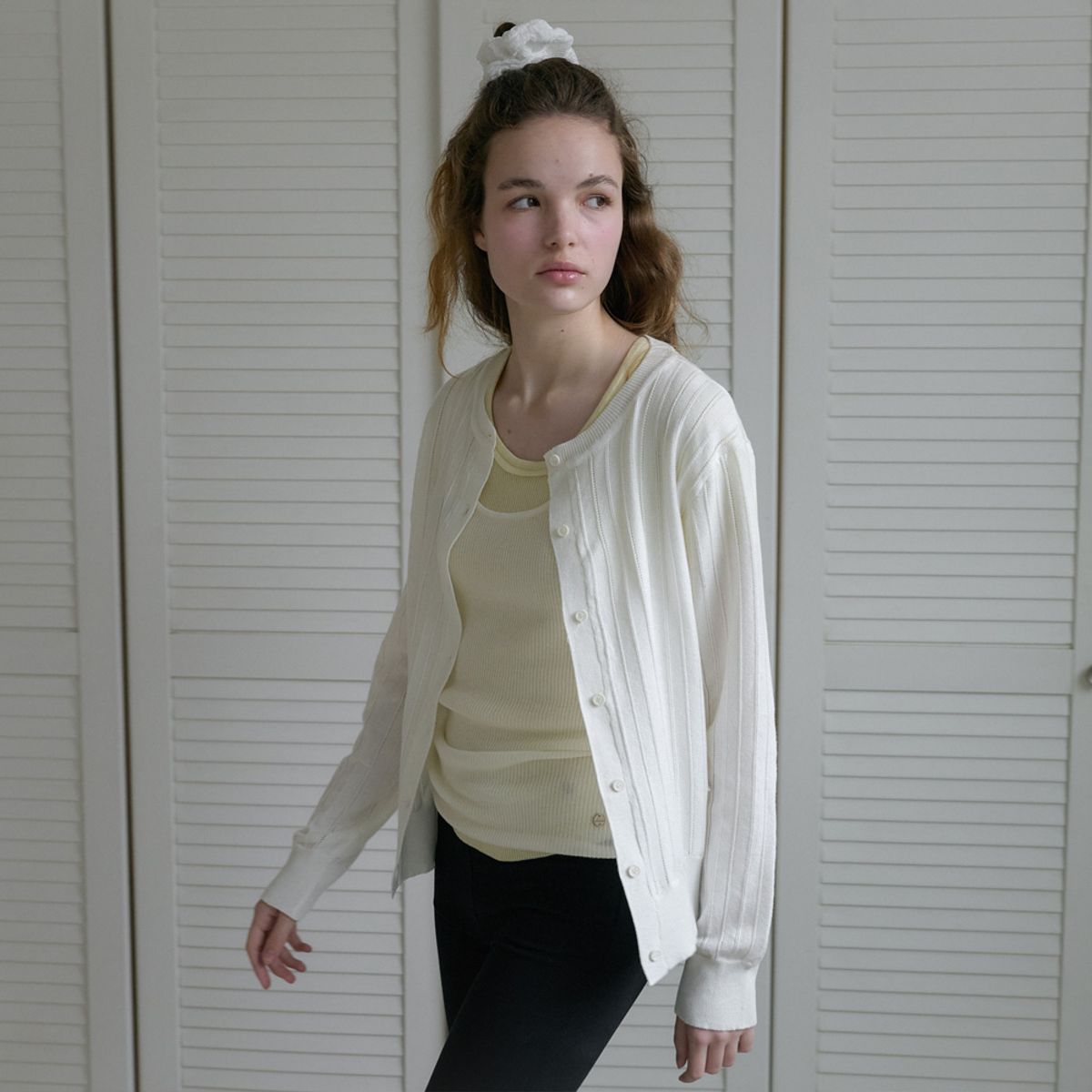 엘씨브이(LCVE) EYELET STITCH KNIT CARDIGAN_IVORY