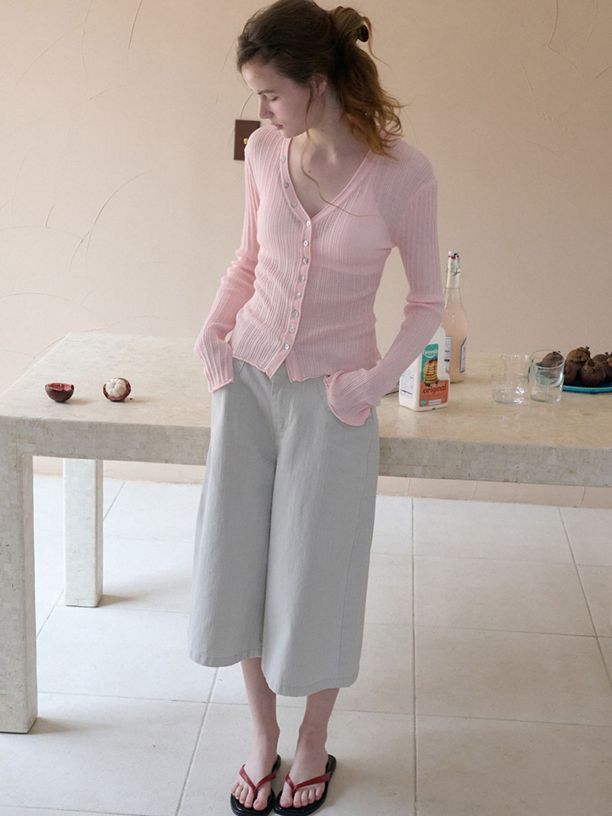 엘씨브이(LCVE) V-NECK BUTTON KNIT CARDIGAN_PINK