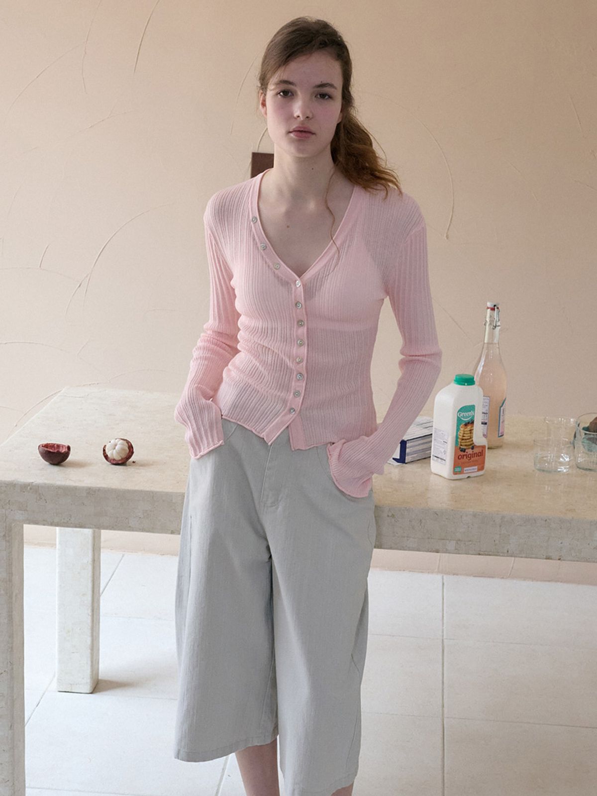 엘씨브이(LCVE) V-NECK BUTTON KNIT CARDIGAN_PINK