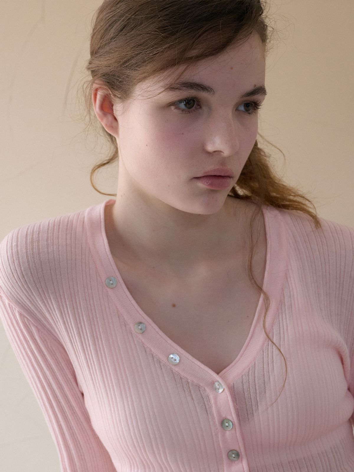 엘씨브이(LCVE) V-NECK BUTTON KNIT CARDIGAN_PINK