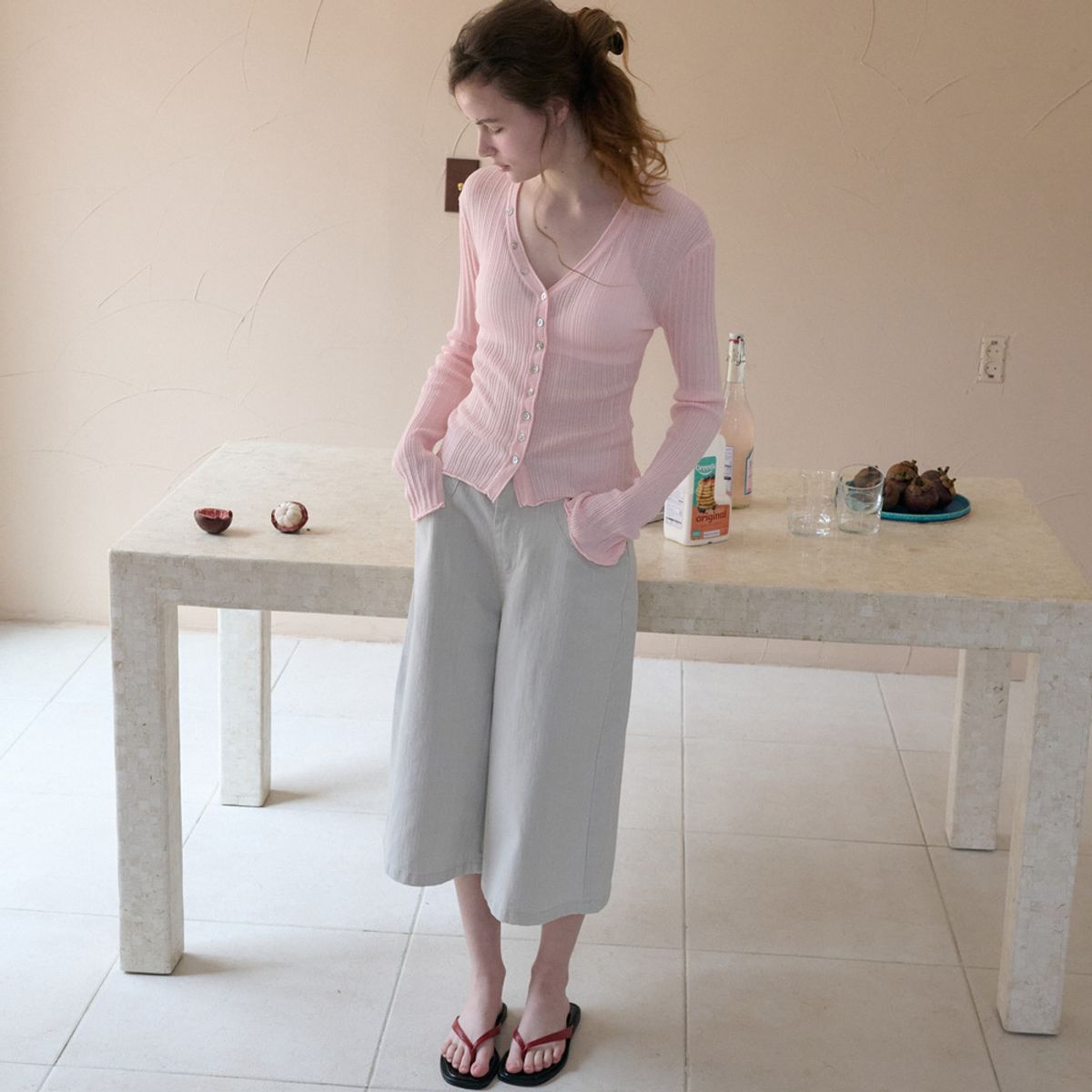 엘씨브이(LCVE) V-NECK BUTTON KNIT CARDIGAN_PINK