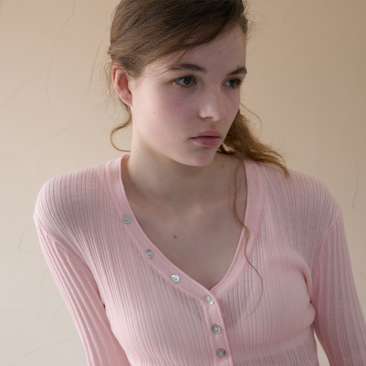 엘씨브이(LCVE) V-NECK BUTTON KNIT CARDIGAN_PINK