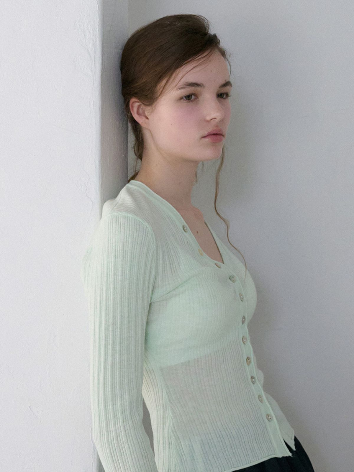 엘씨브이(LCVE) V-NECK BUTTON KNIT CARDIGAN_MINT GREEN