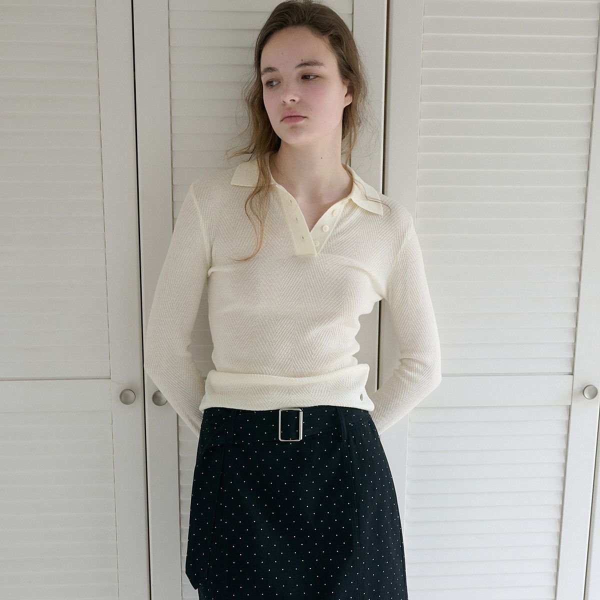 엘씨브이(LCVE) SOFT CHEVRON COLLAR KNIT_CREAM