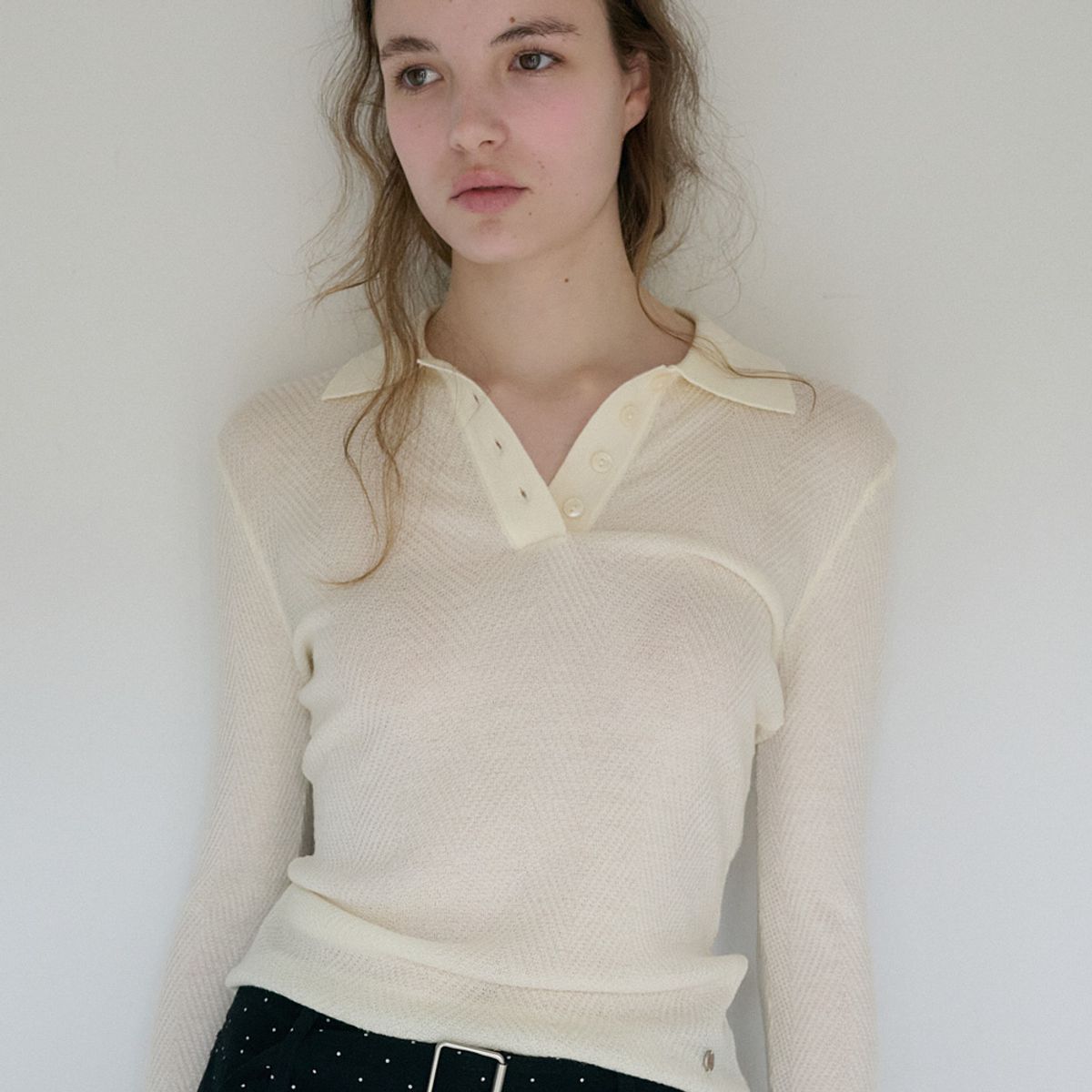 엘씨브이(LCVE) SOFT CHEVRON COLLAR KNIT_CREAM