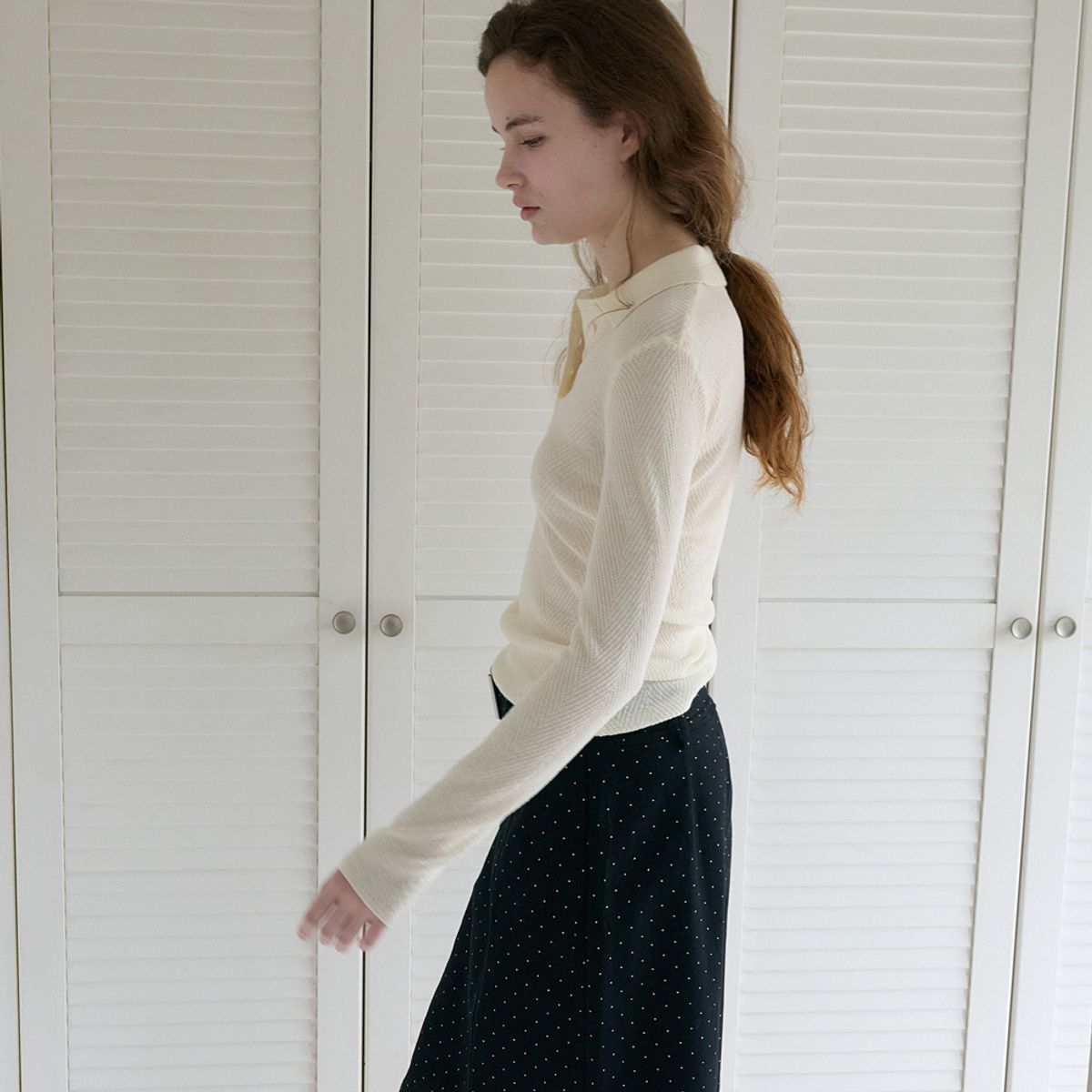엘씨브이(LCVE) SOFT CHEVRON COLLAR KNIT_CREAM