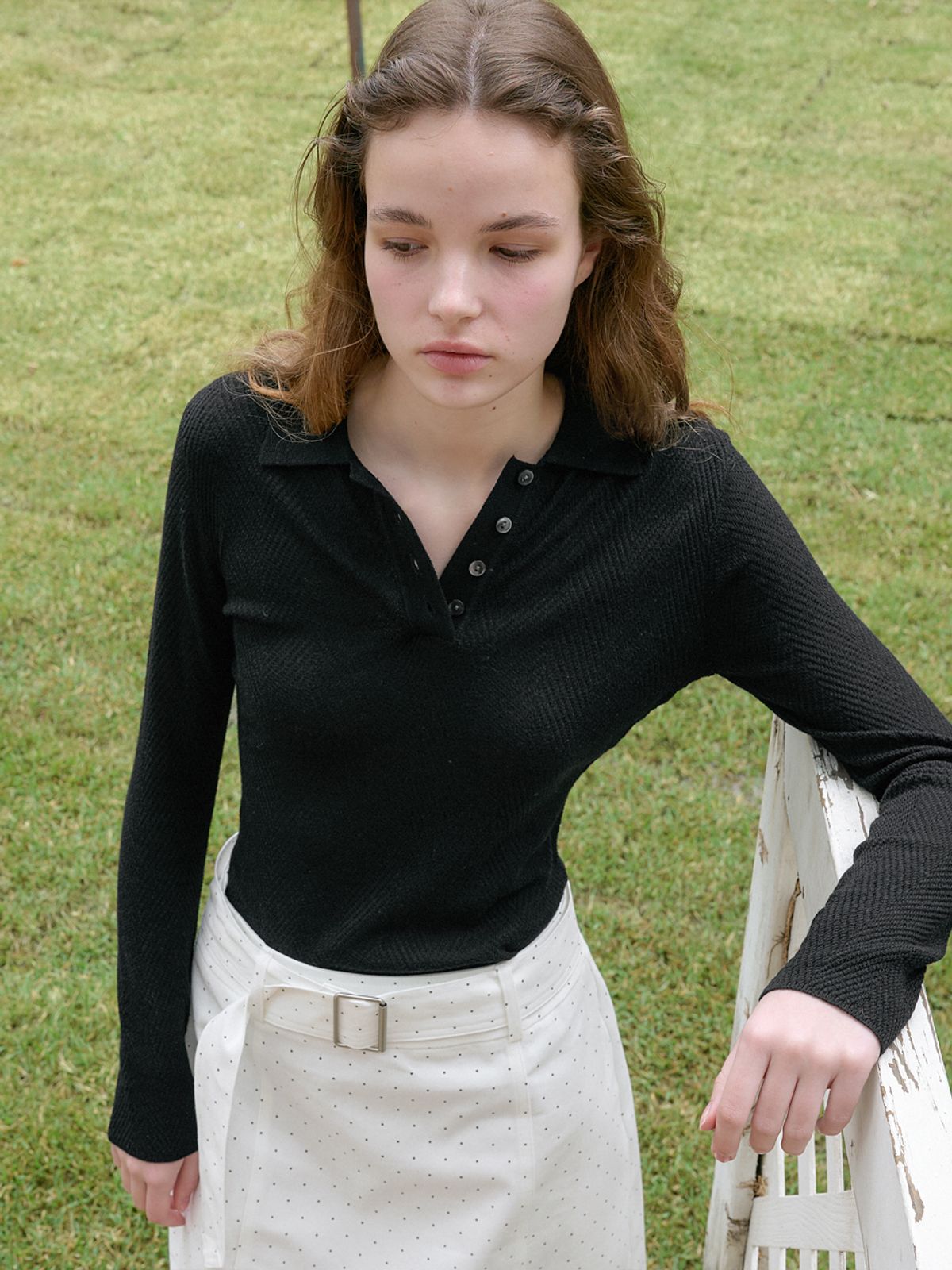 엘씨브이(LCVE) SOFT CHEVRON COLLAR KNIT_BLACK