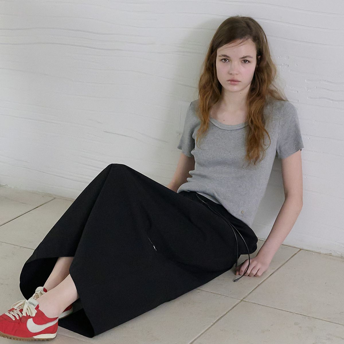 엘씨브이(LCVE) SCOOP NECK RIB KNIT TOP_GRAY