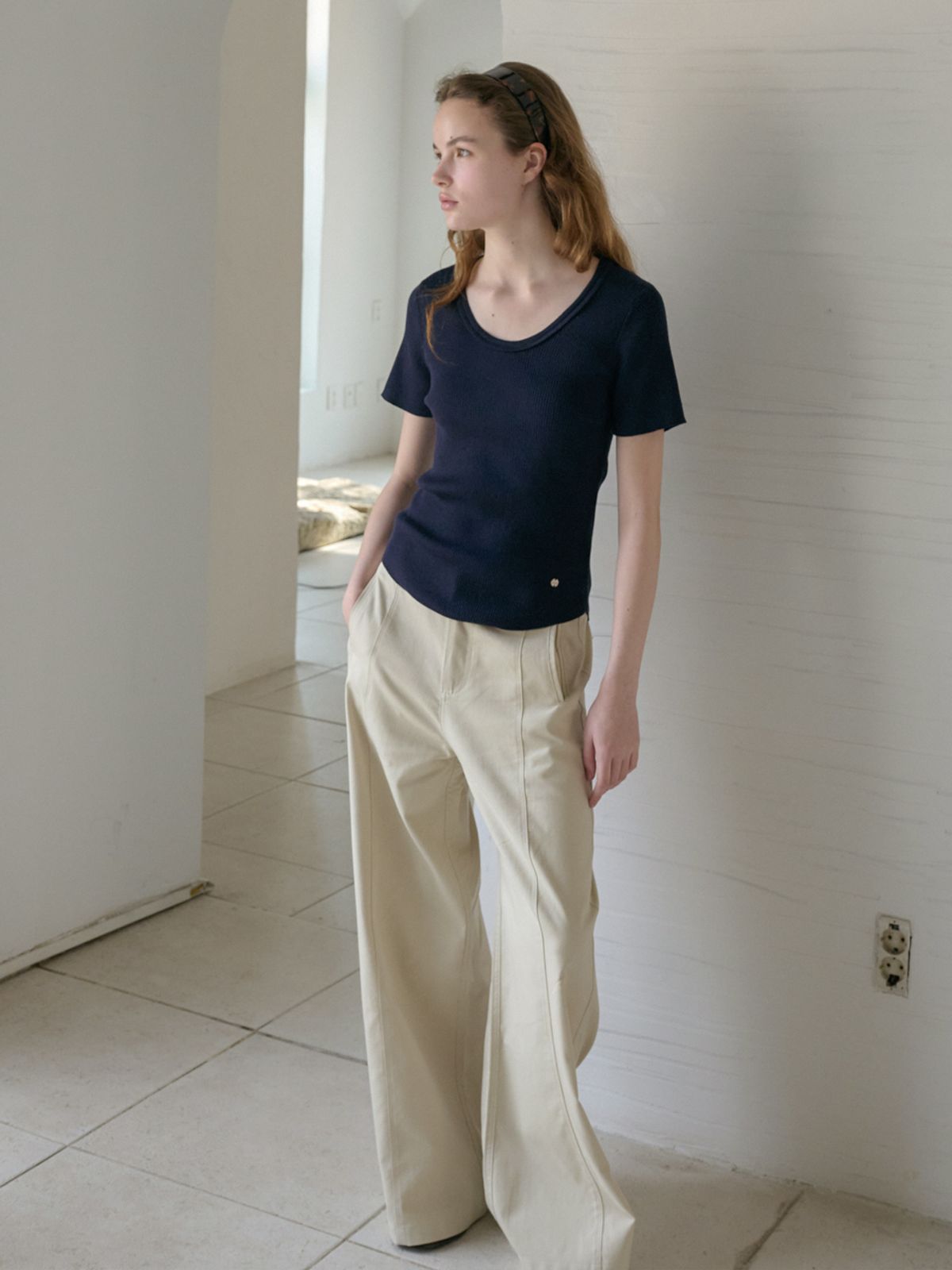 엘씨브이(LCVE) SCOOP NECK RIB KNIT TOP_NAVY