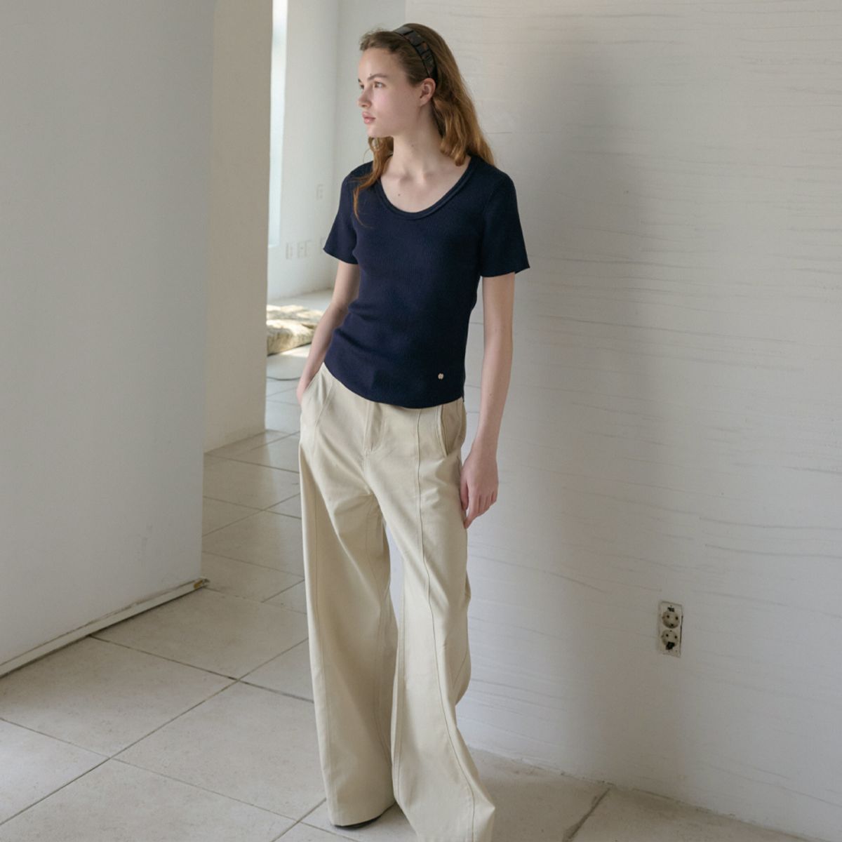 엘씨브이(LCVE) SCOOP NECK RIB KNIT TOP_NAVY