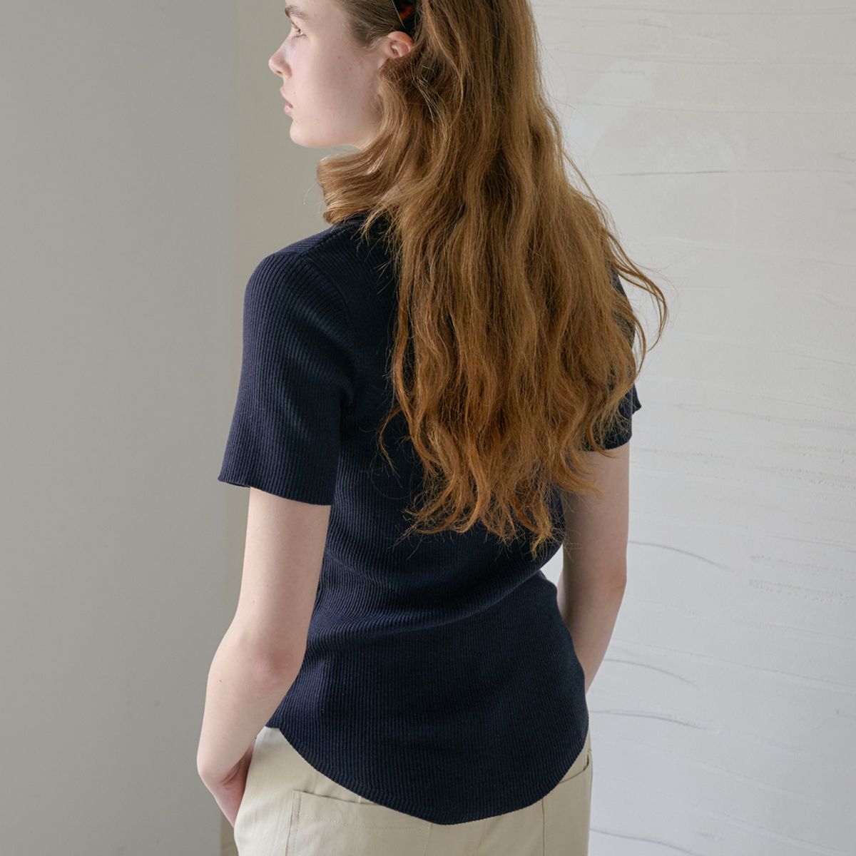 엘씨브이(LCVE) SCOOP NECK RIB KNIT TOP_NAVY