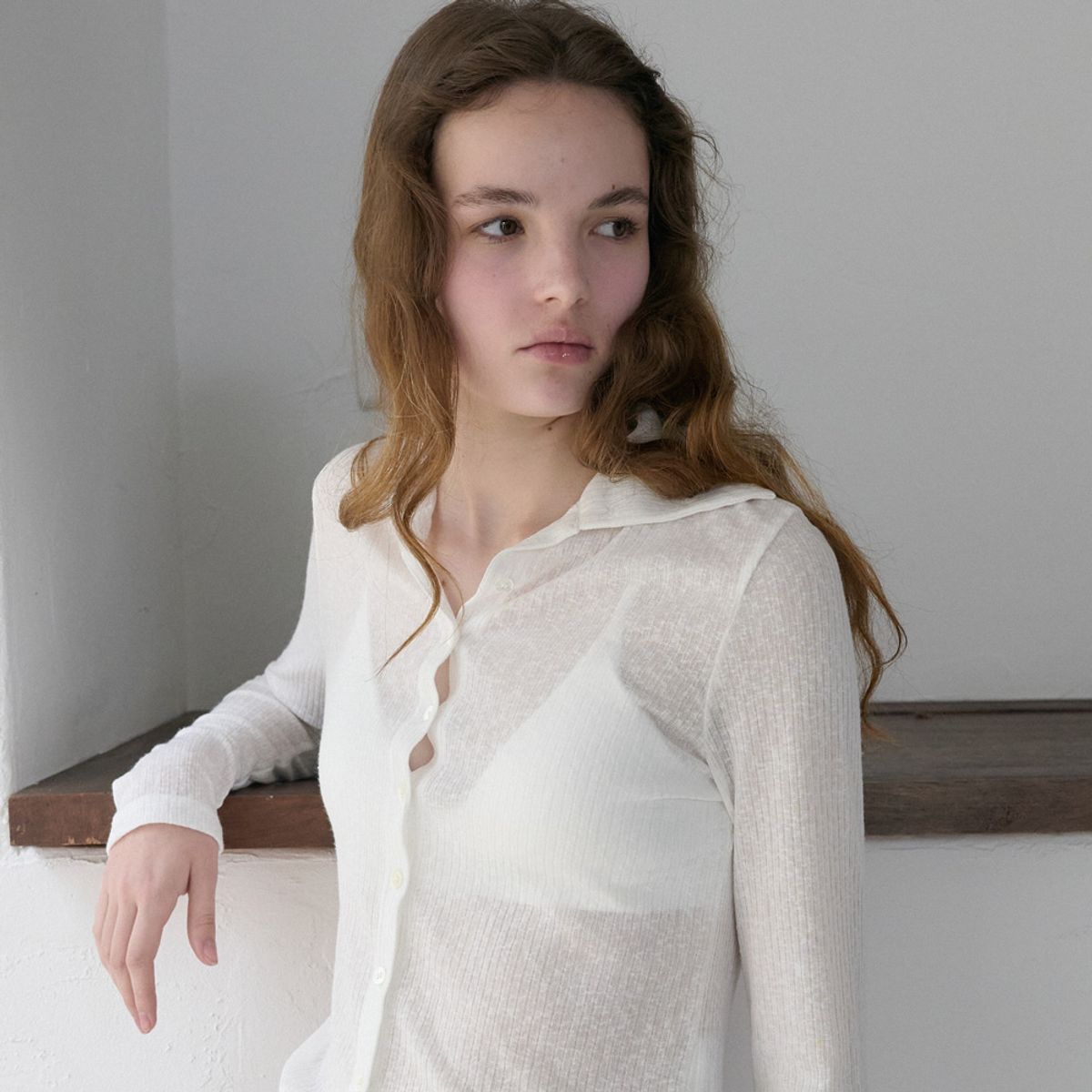 엘씨브이(LCVE) SAILOR COLLAR RIB CARDIGAN_IVORY