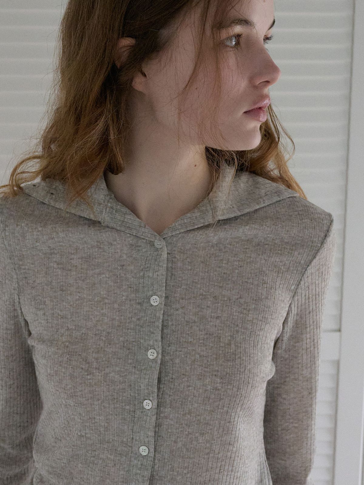 엘씨브이(LCVE) SAILOR COLLAR RIB CARDIGAN_LIGHT GRAY
