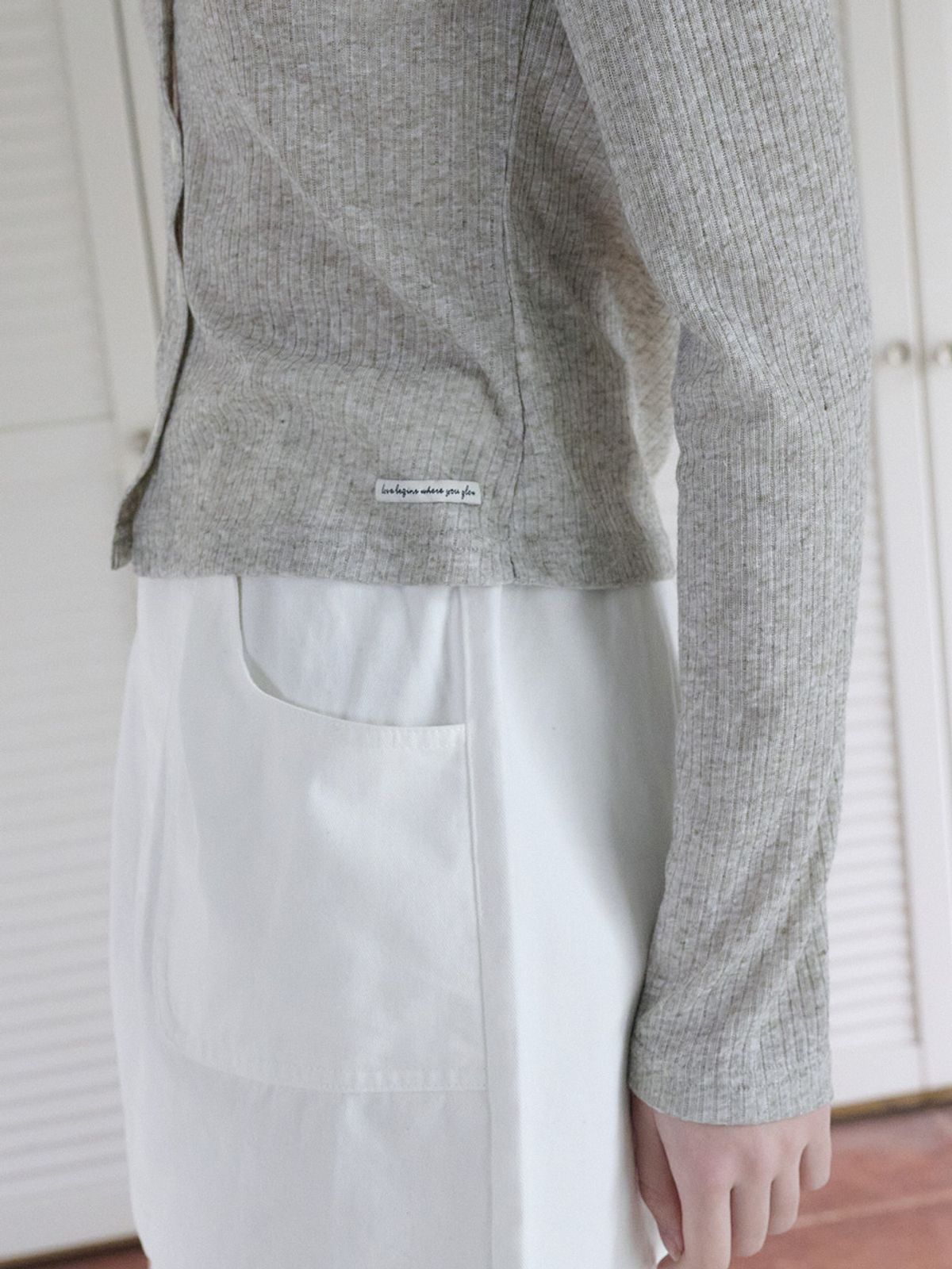 엘씨브이(LCVE) SAILOR COLLAR RIB CARDIGAN_LIGHT GRAY