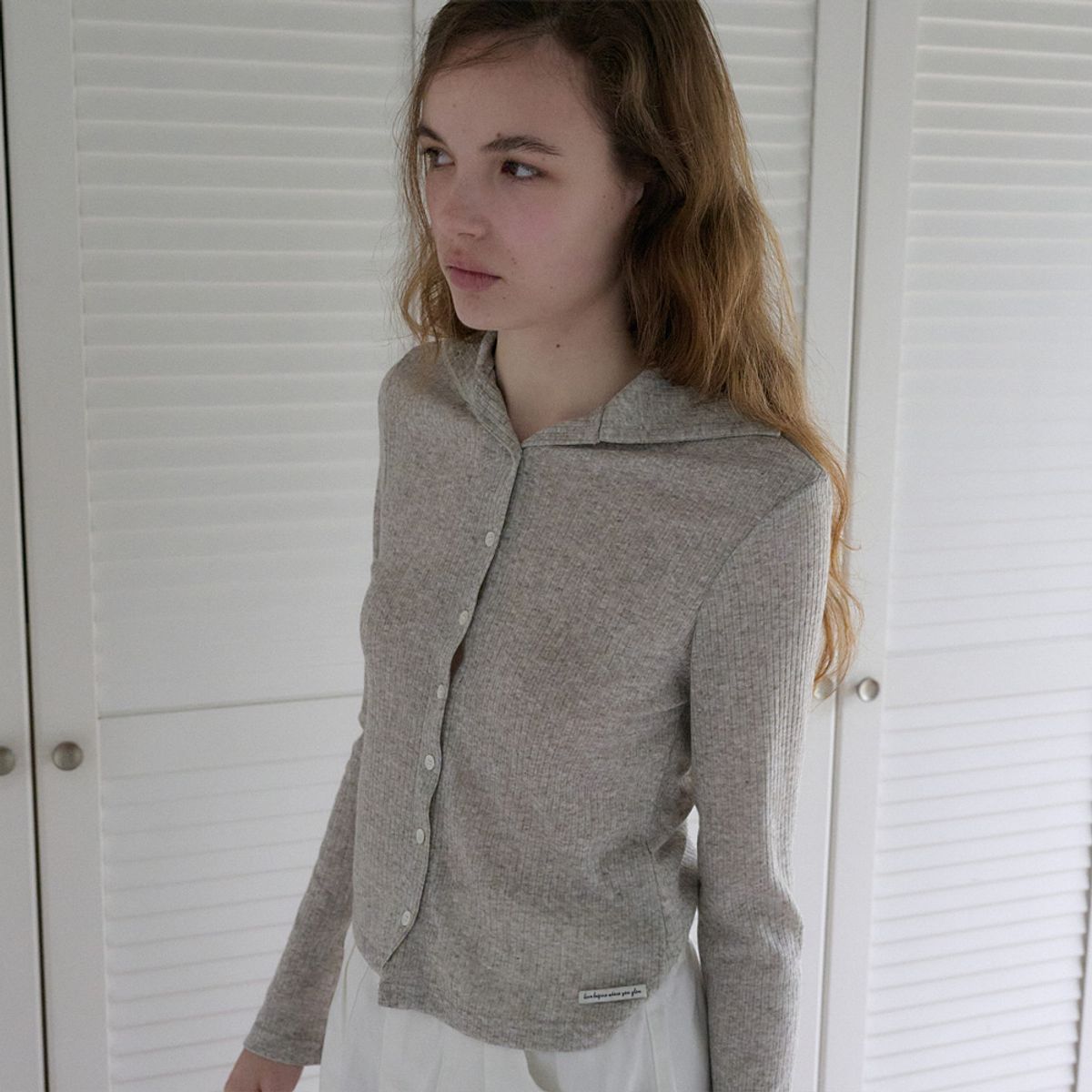 엘씨브이(LCVE) SAILOR COLLAR RIB CARDIGAN_LIGHT GRAY