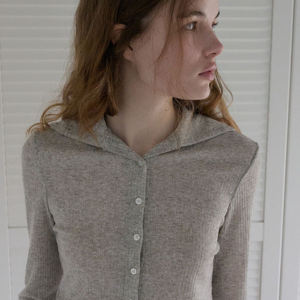 엘씨브이(LCVE) SAILOR COLLAR RIB CARDIGAN_LIGHT GRAY