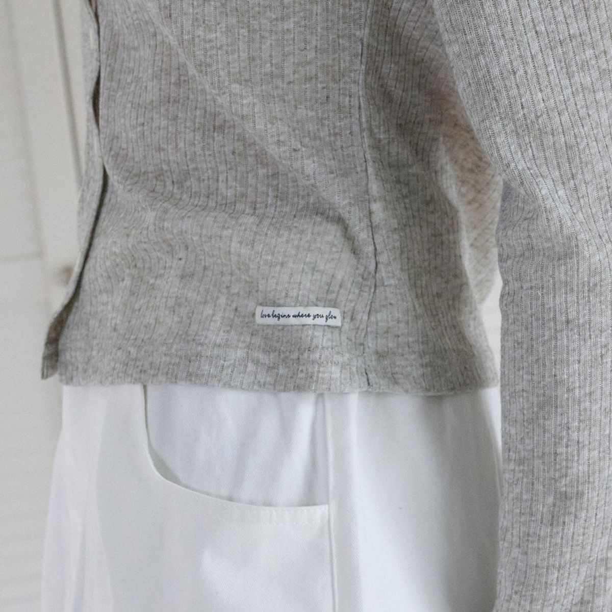 엘씨브이(LCVE) SAILOR COLLAR RIB CARDIGAN_LIGHT GRAY