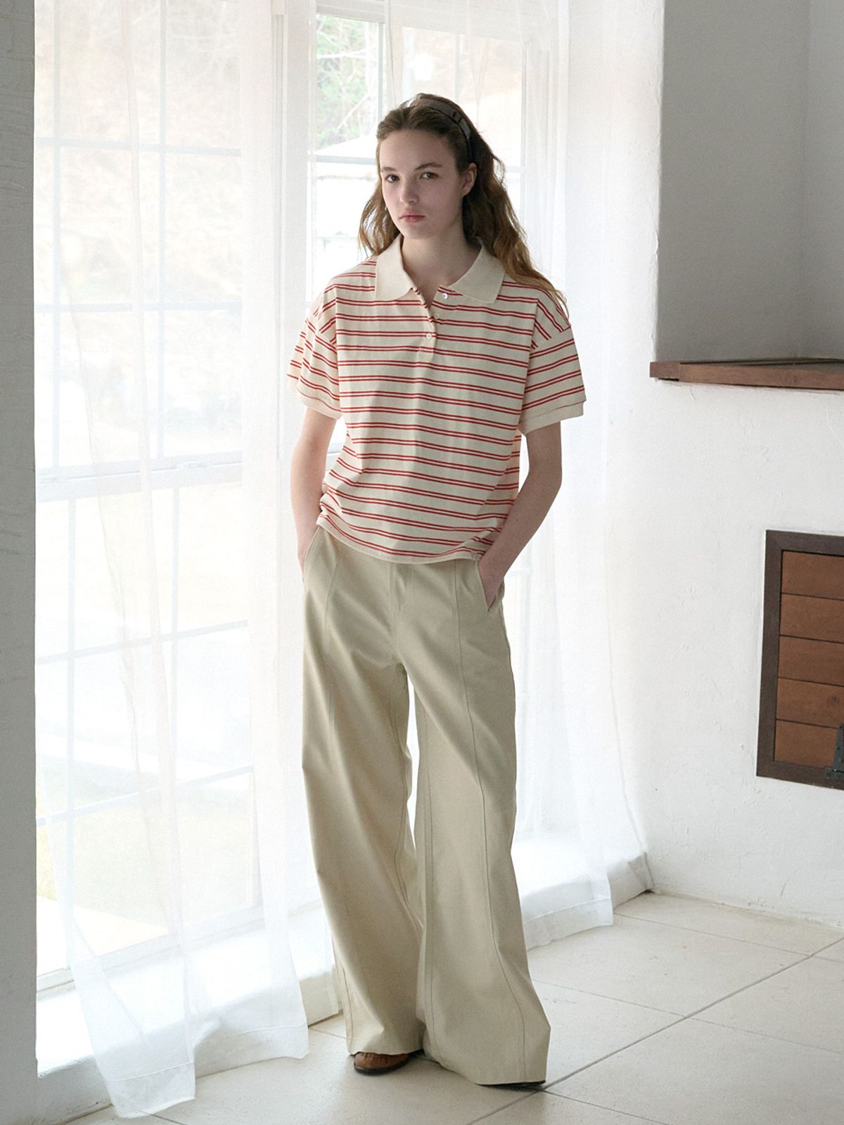 엘씨브이(LCVE) STRIPE POLO COLLAR T-SHIRT_IVORY