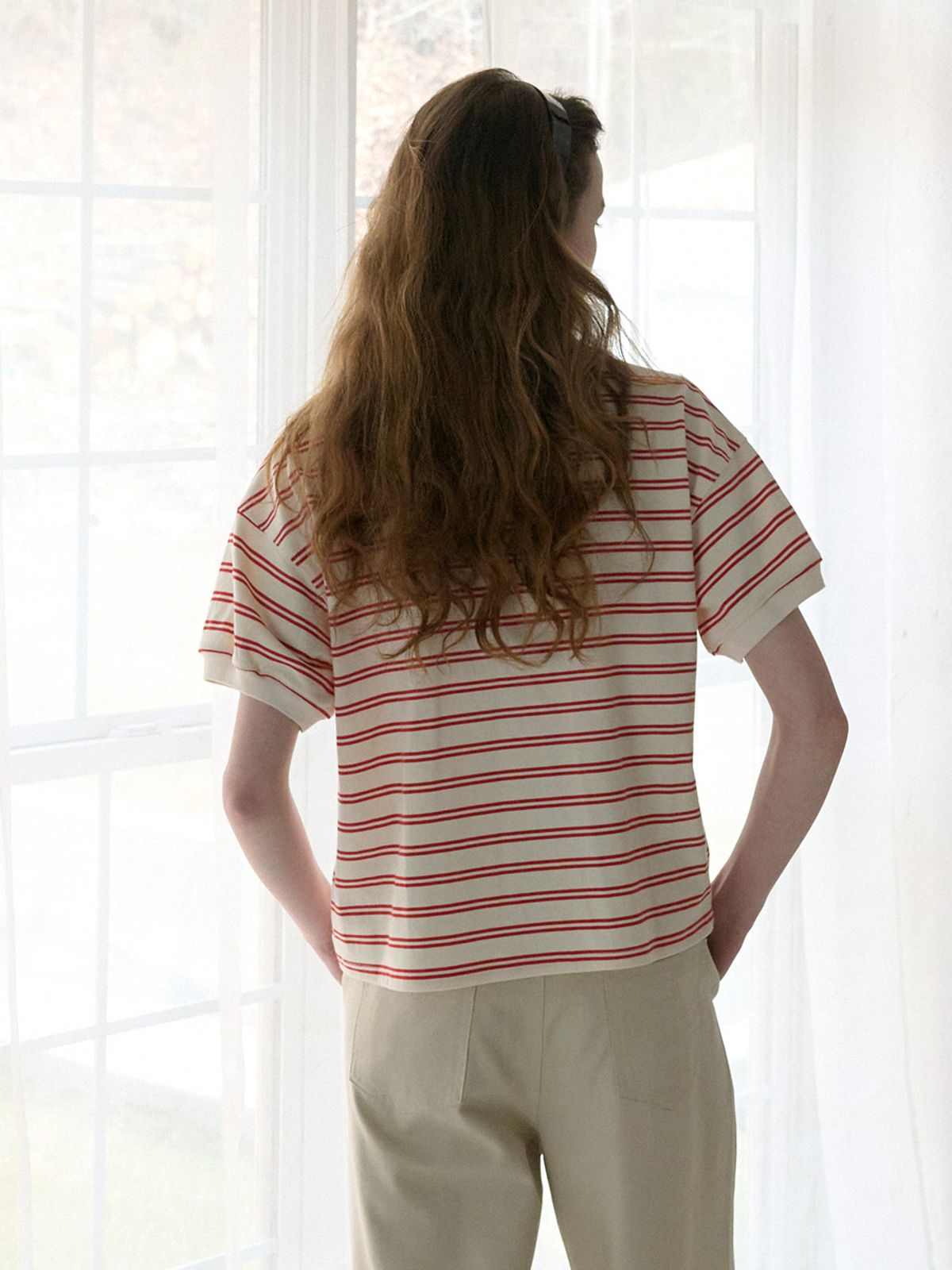 엘씨브이(LCVE) STRIPE POLO COLLAR T-SHIRT_IVORY