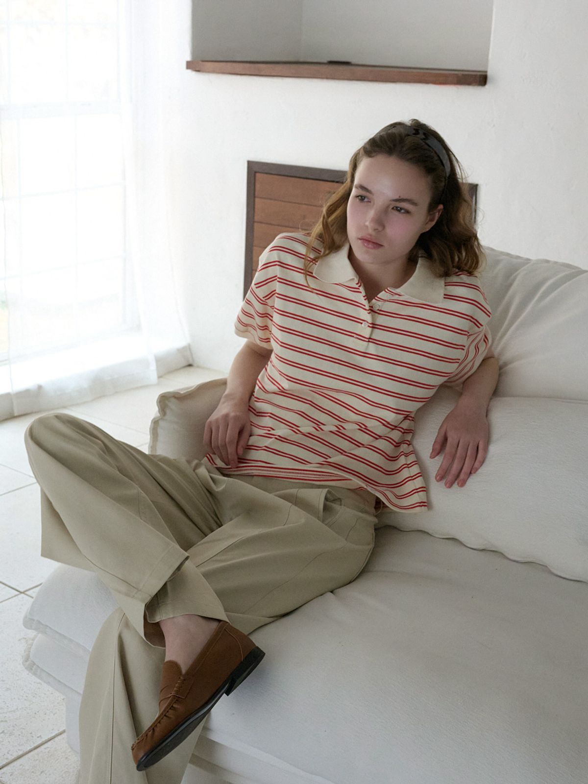 엘씨브이(LCVE) STRIPE POLO COLLAR T-SHIRT_IVORY